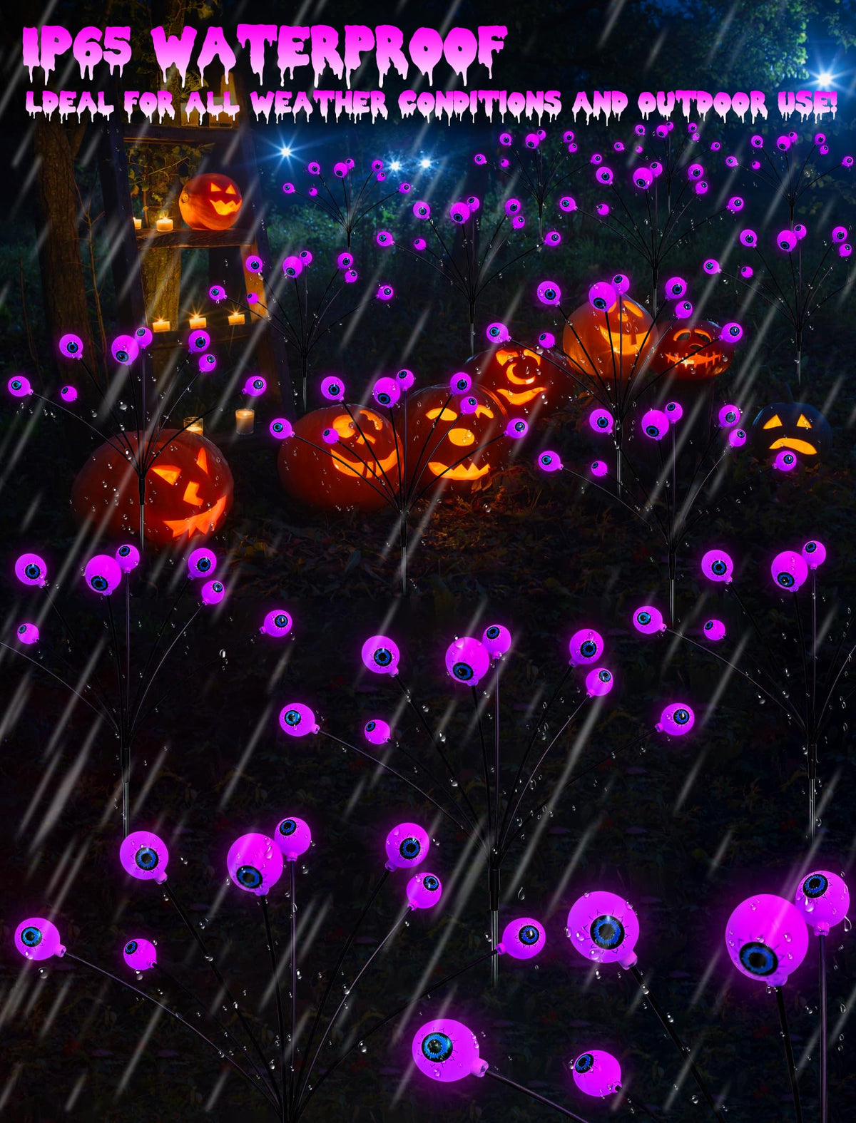 KerKoor Solar Halloween Lights Outdoor Decorations - 4 Pack 32 LED Solar Eyeball Lights for Yard, Scary Eyeballs Halloween Light for Outside, Pathway, Walkway, Landscape, Garden, Party Decor (Purple)