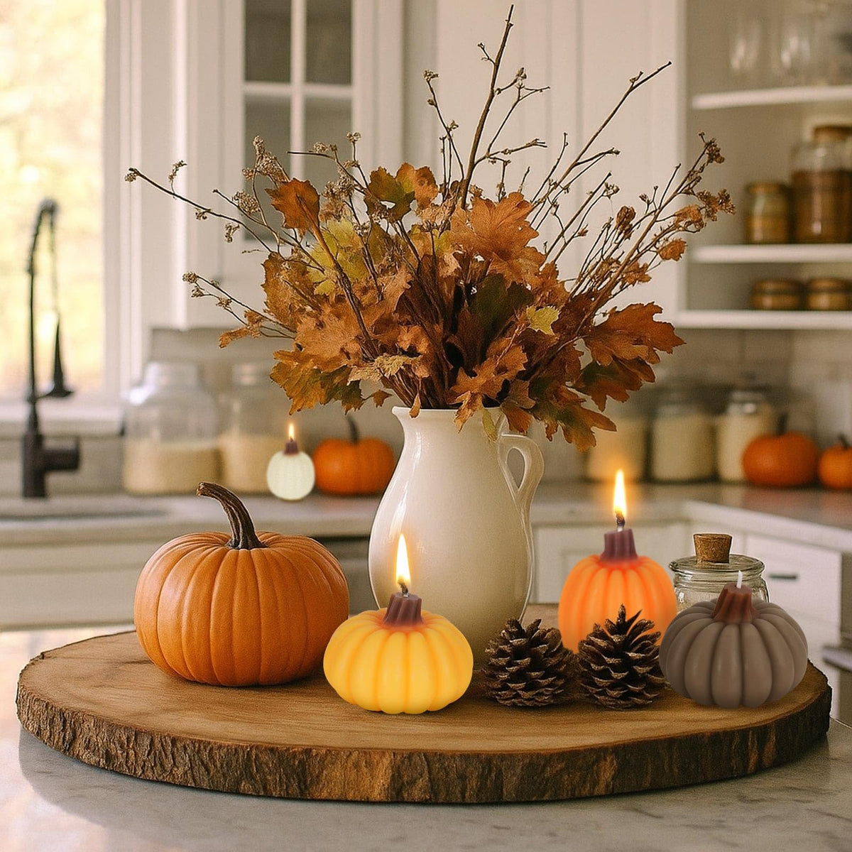 Lanpn Fall Scented Candles Gift Set 8 Pack, Pumpkin Shaped Spice Candle, Thanksgiving Aromatherapy Candles, Orange Soy Wax Votive Tea Lights, Autumn Home Farmhouse Table Decor Tabletop Centerpiece