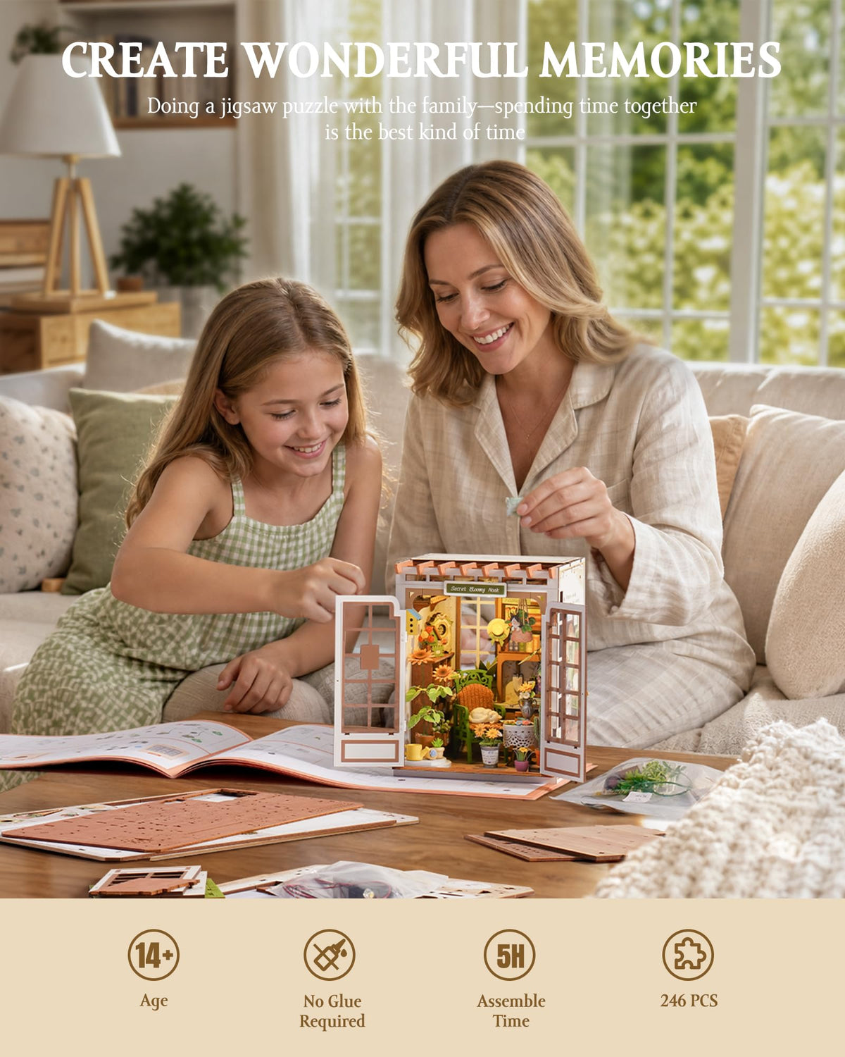 Rolife DIY Book Nook Kit Secret Bloomy Nook, Secret Garden Floral Theme 3D Wooden Puzzle, Plant & Flower Decor for Bookshelf, Creative Gift for Plant Lovers