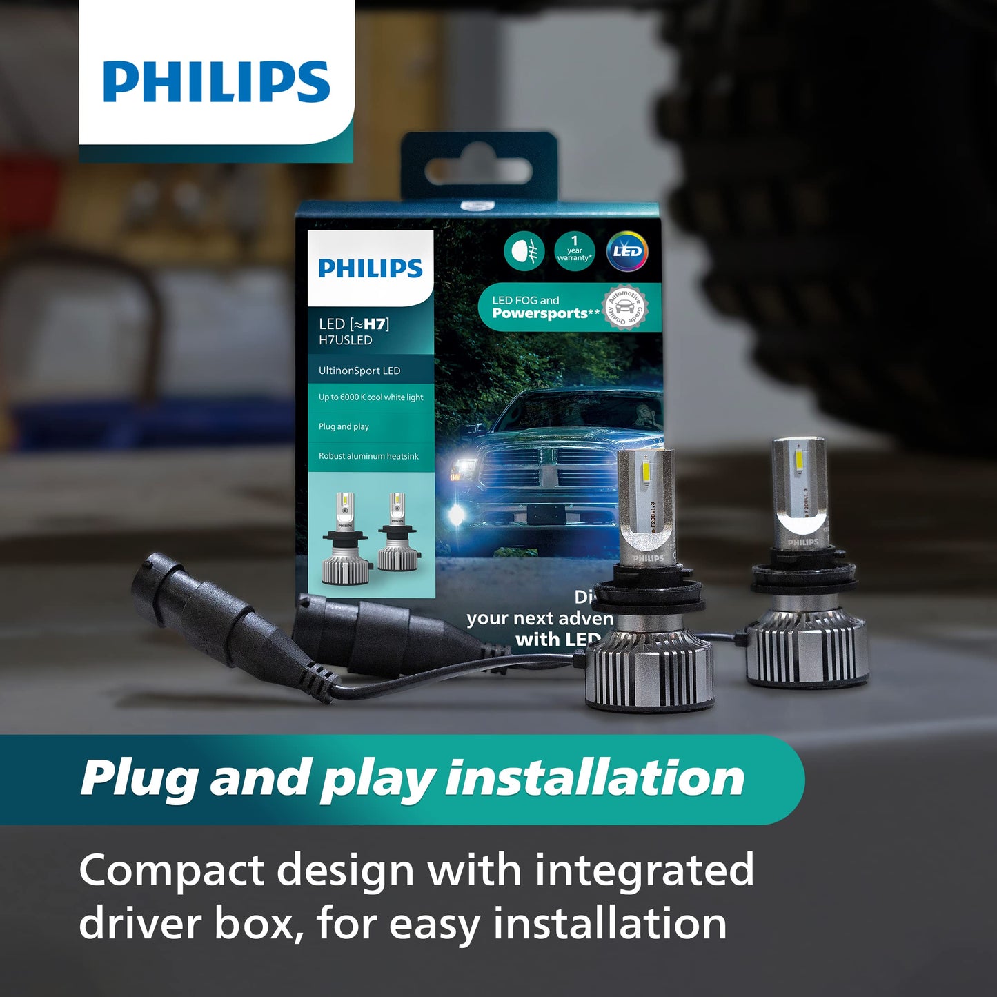 Philips UltinonSport PS24WFF LED Bulb, Fog Light & Powersports Headlights, 2 Pack, White