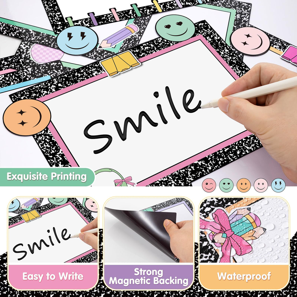 Trandraft 16 Pcs Magnetic Write Wipe Organization Chart Classroom Dry Erase Labels Learning Objectives Board for Whiteboard Goals Targets Classroom Teaching Supplies (Retro)