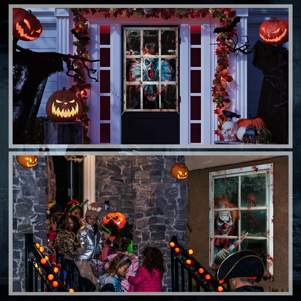 Newwiee 2 Pcs Scary Halloween Curtain Window Silhouette Cover Decoration Theme Poster for Indoor Outdoor Party Wall Door(Clown)