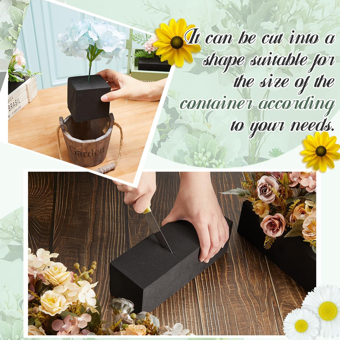 Lallisa 4 Pcs Reusable Floral Foam Blocks Water Weather Resistant Dry Floral Foam for Artificial Flower Arrangements Outdoor Flower Boxes Outside Hanging Planters Wedding Home Decor (9 x 3 x 3")