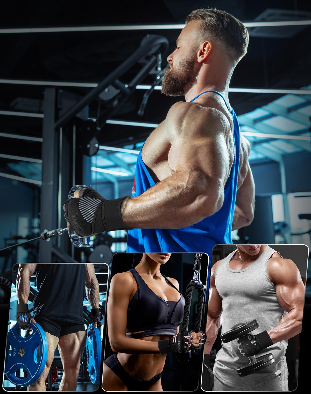 COFIT Breathable Workout Gloves, Antislip Weight Lifting Gym Gloves for Men Women with Wrist Wrap Support, Superior Grip & Palm Protection for Weightlifting, Fitness, Exercise, Training - Black L