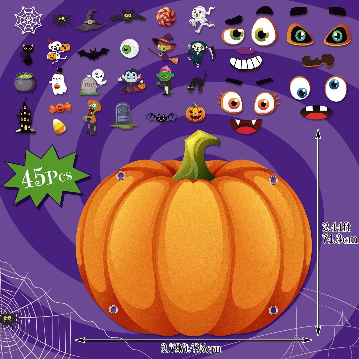 WovWeave 2.79ft DIY Felt Halloween Pumpkin Hanging Decor with 44 Pcs Ornaments Felt Pumpkin Witch Bat Kits with Hooks for Halloween Party Favor Gifts Home Wall Hanging Decorations Fun Activity