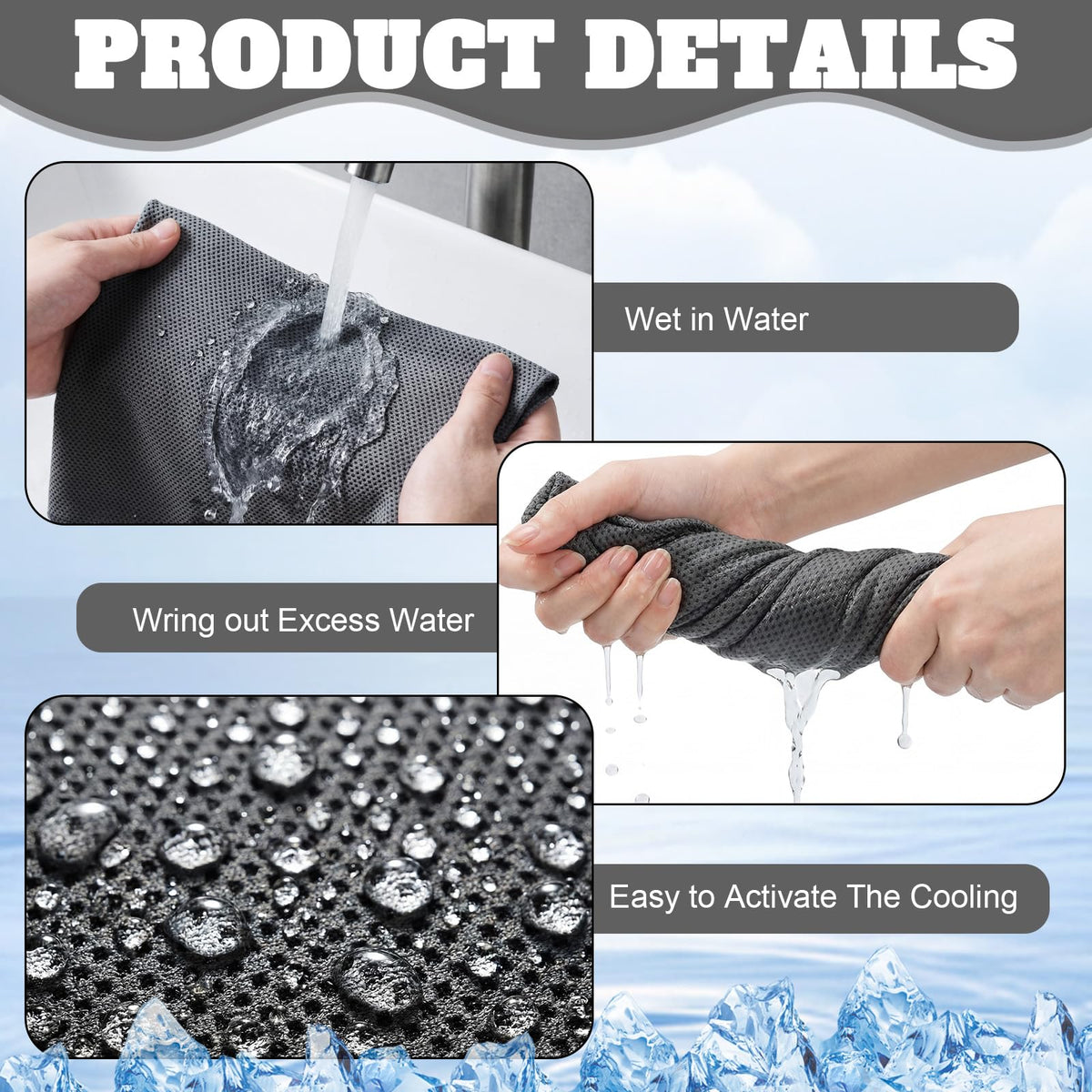 Honoson 20 Pack Cooling Towels Bulk 27 x 16 Inch Ice Breathable Soft Chilly Sweat Rag Cold Towels for Neck and Face for Hot Weather Yoga Gym Sport Running Golf Workout Fitness Camping(Dark Gray)