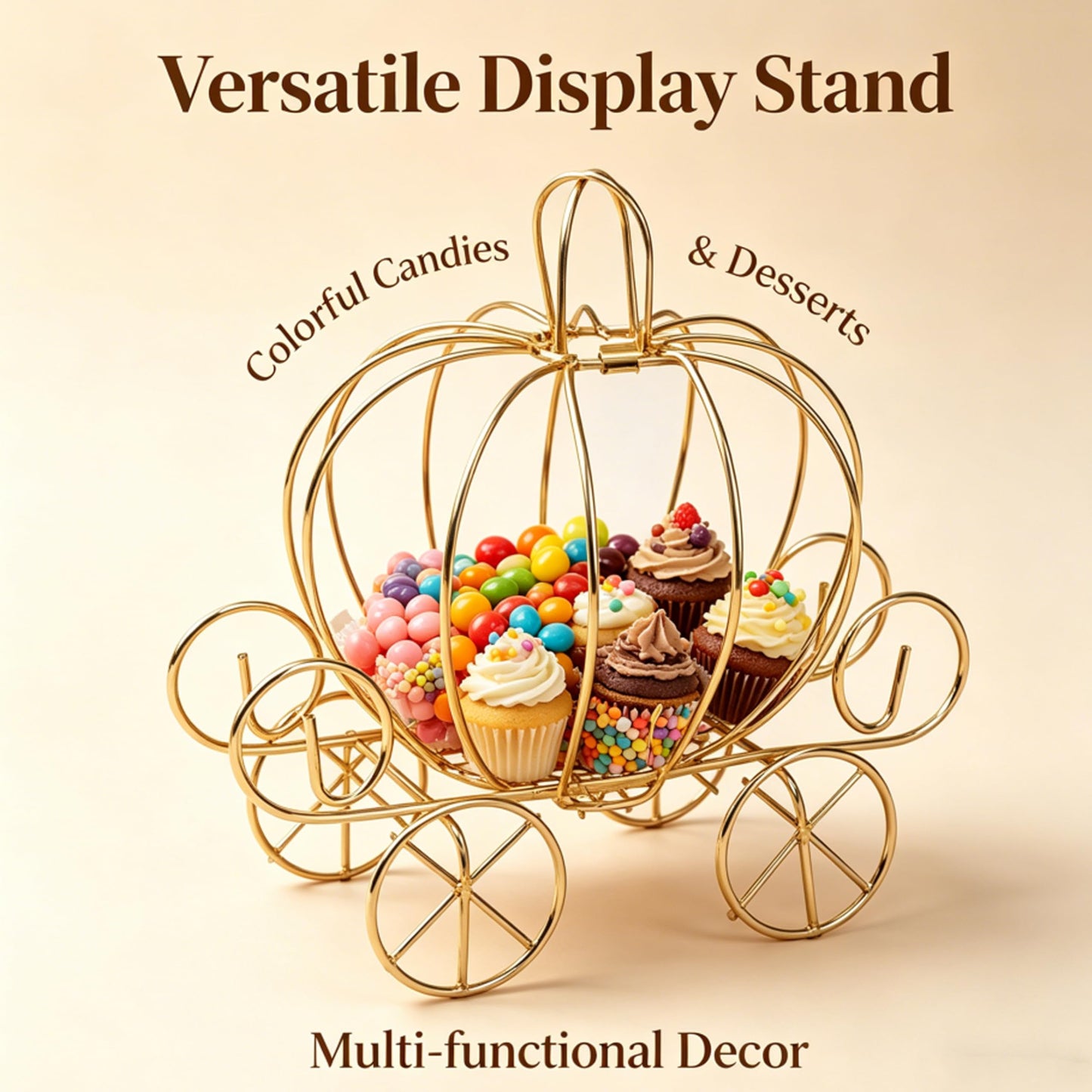 YANGYIXIN 4-Pack Metal Candy Server Gold Pumpkin Carriage Centerpiece Box for Princess Birthday, Princess Party & Themed Party Decorations