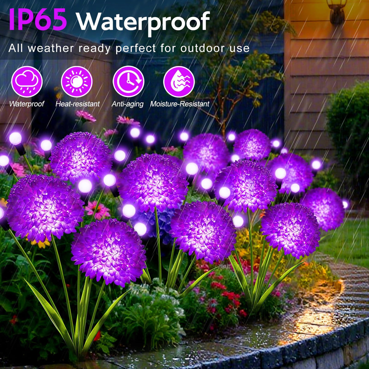Solar Garden Lights, 4 Pack Solar Purple Swaying Firefly Lights with Flowers, Waterproof Purple Halloween Flowers Light Outdoor for Garden Patio Yard Fall Decoration, Gifts for Women Mother's Day