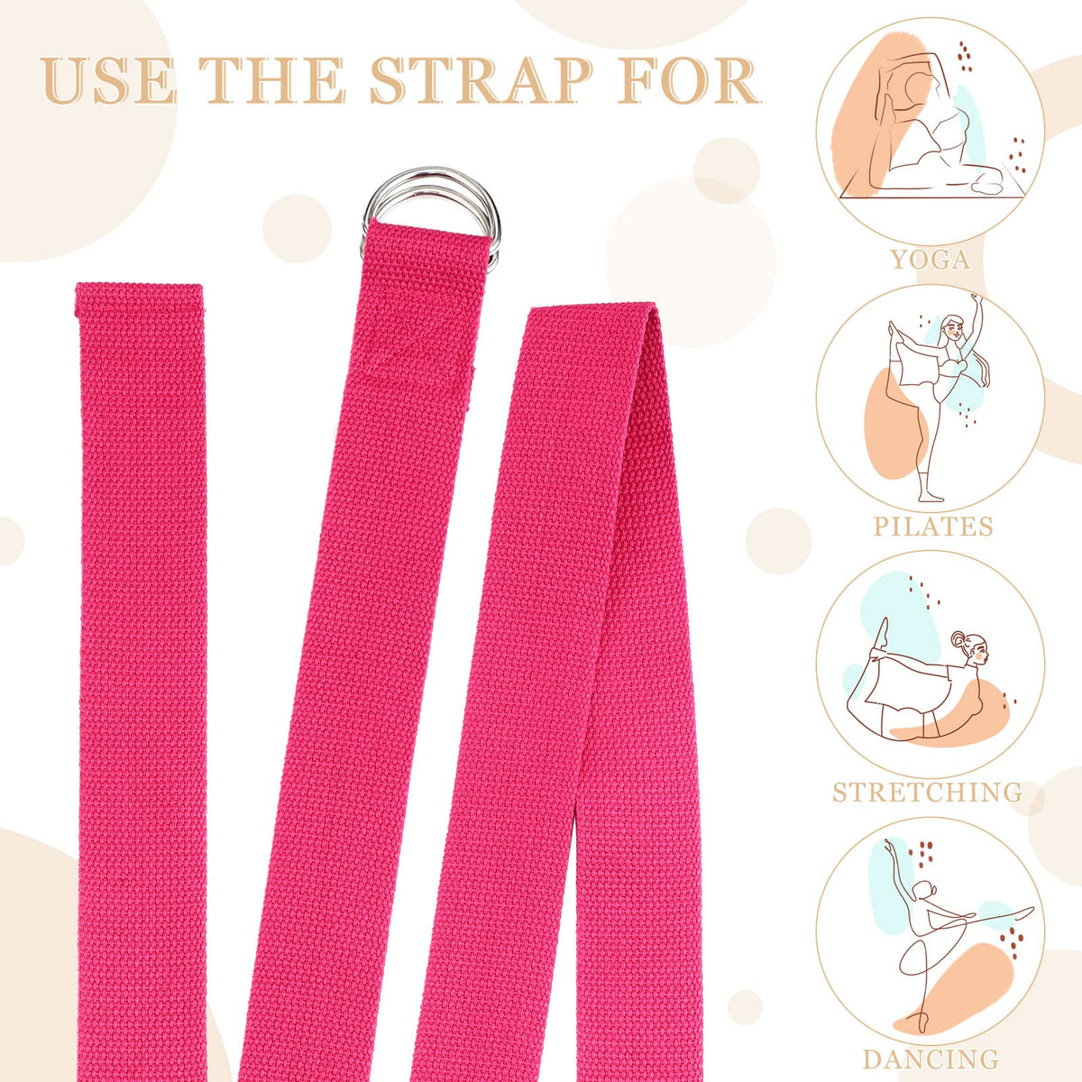 6 Pcs Yoga Strap for Stretching 8 Ft Yoga Exercise Adjustable Straps Bands with Safe Adjustable D Ring Buckle for Pilates Gym Workouts Fitness Improves Sitting Posture(Bright Color)