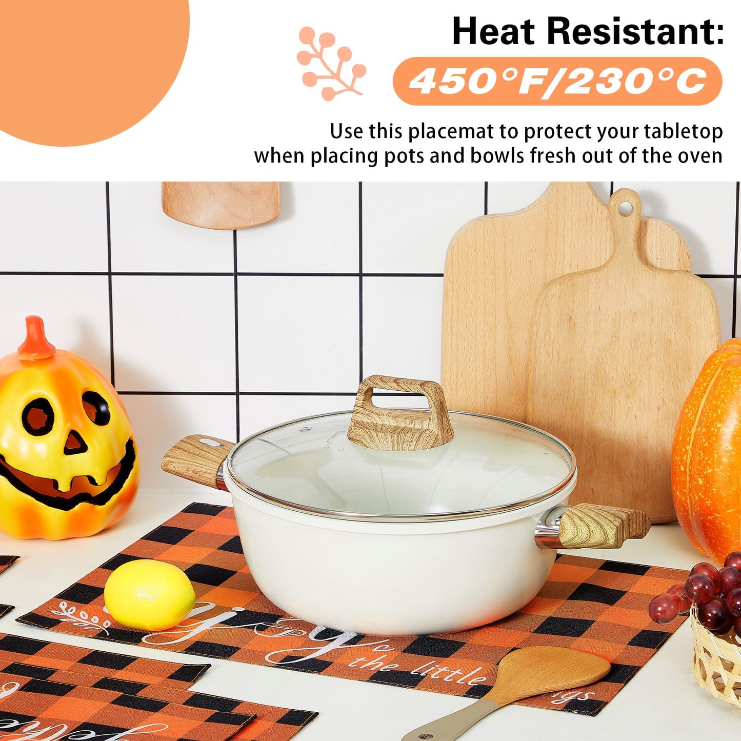 Hahafelt 6 Pack Halloween Placemats 12"x18" 6 Styles Rustic Table Mats with Sayings Washable Halloween Party Table Decorations Fall Thanksgiving Autumn Harvest Kitchen Decor(Orange, Black,Plaid)