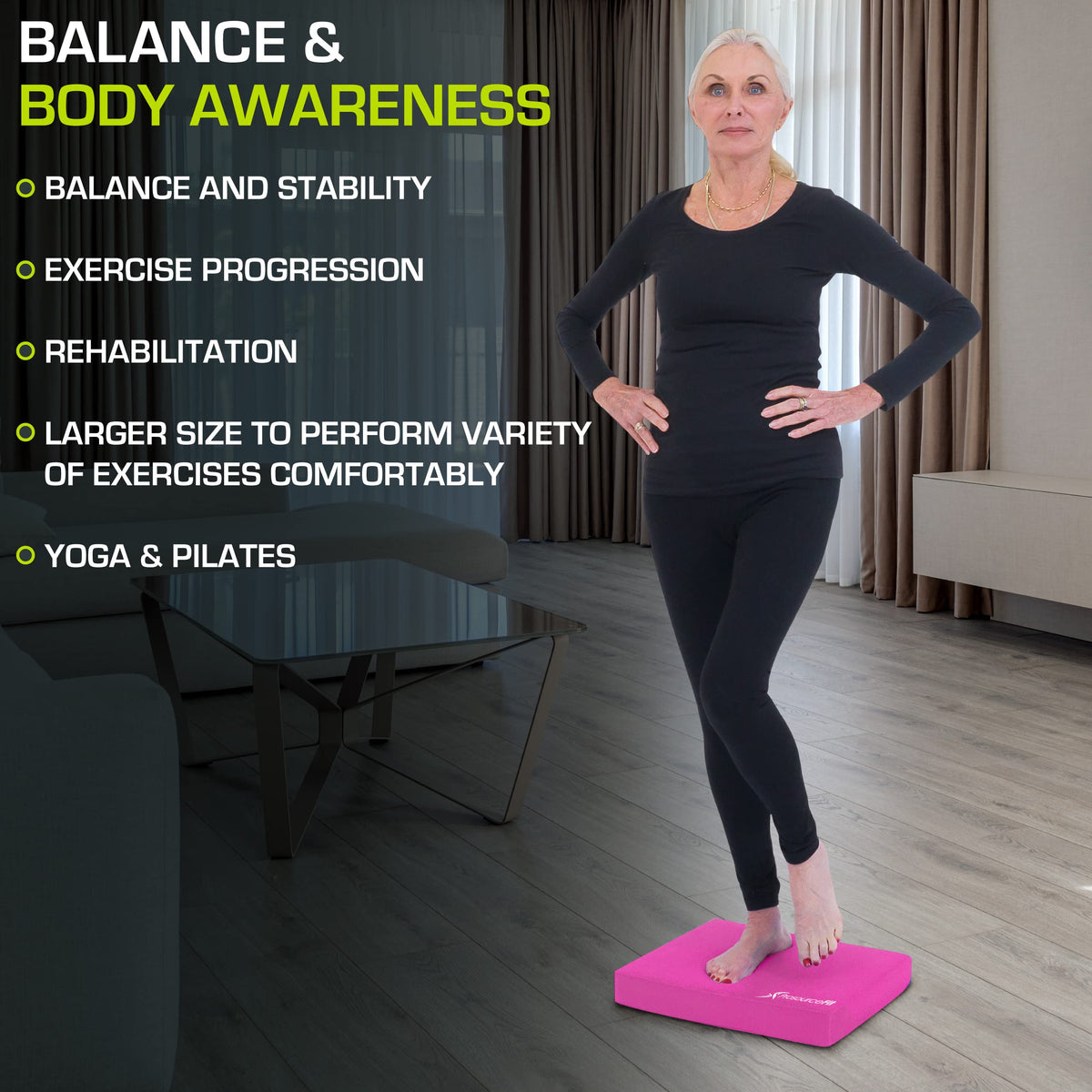 ProsourceFit Exercise Balance Pad – Large Cushioned Non-Slip Foam Mat & Knee Pad for Fitness, Stability Training, Physical Therapy, Yoga 15"x19", Pink