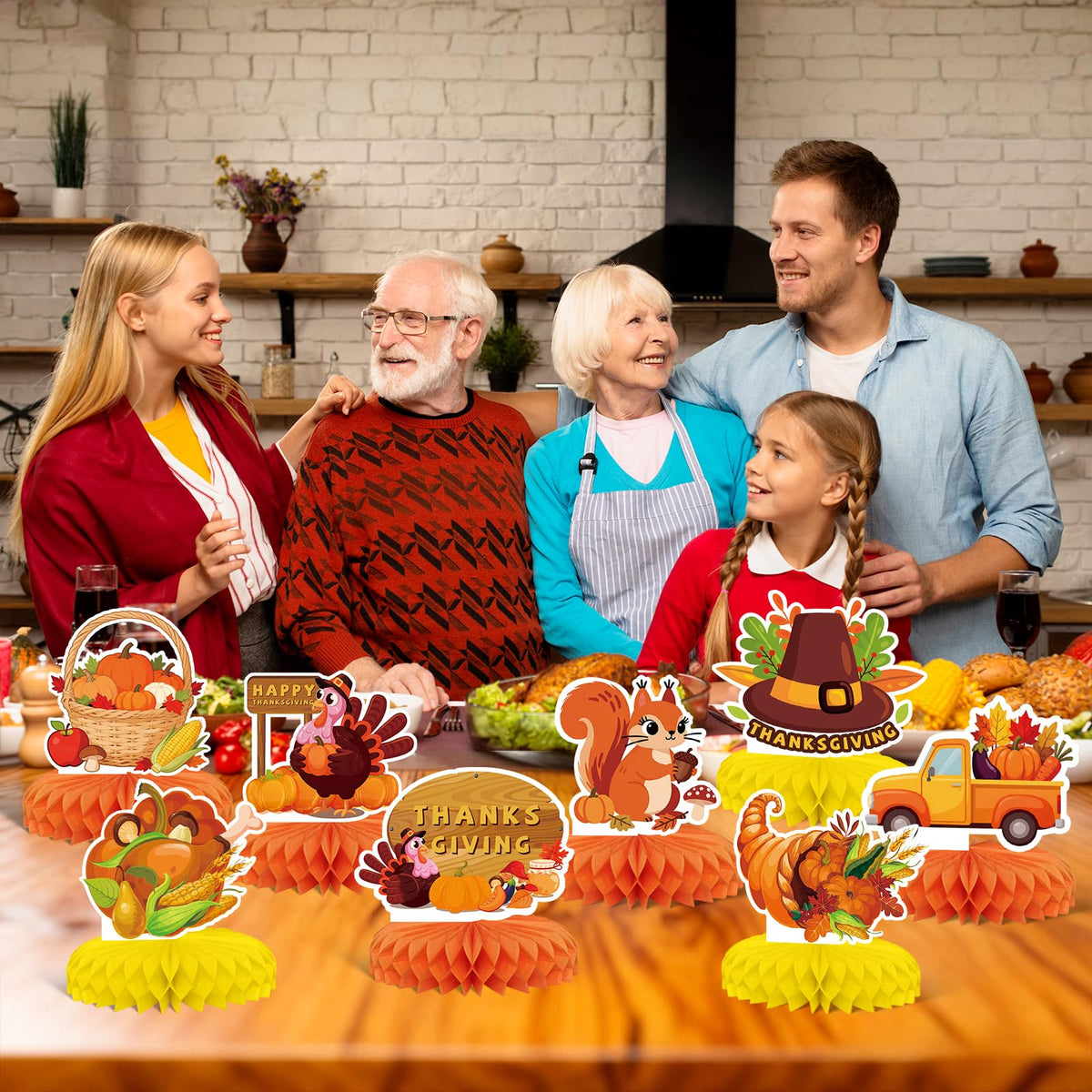 9 PCS Fall Party Decorations,KSKSPE Thanksgiving Honeycomb Table Centerpiece 3D Pumpkin Turkey Table Centerpiece for Thanksgiving Theme Party Decor