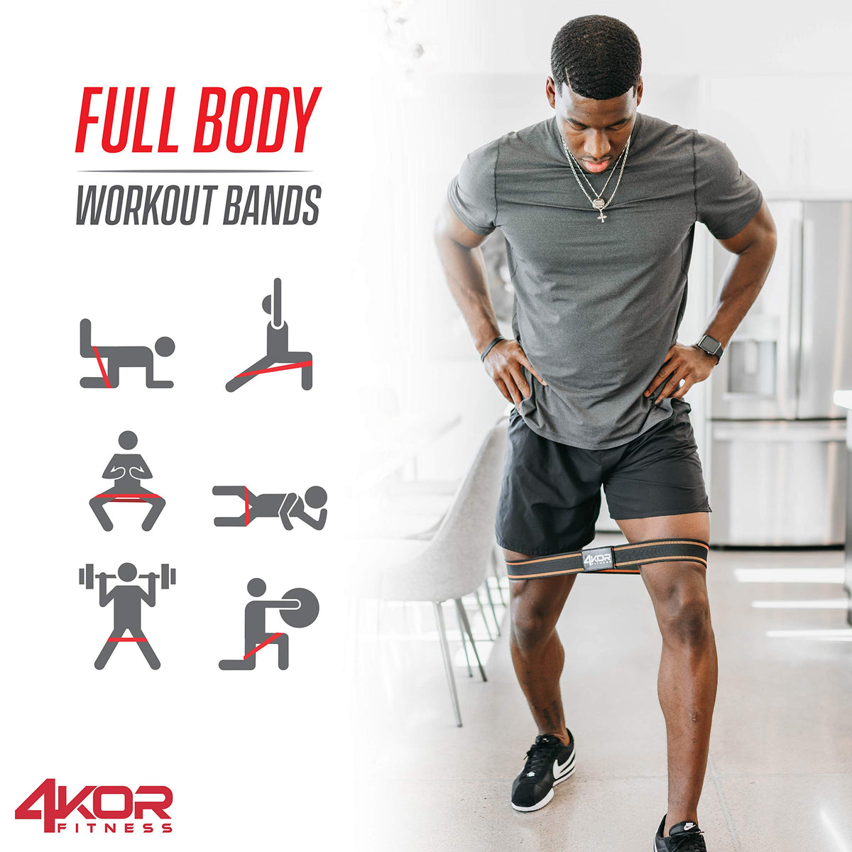 4KOR Resistance Fit Bands - Set of 3 | Tone & Lift Glutes, Arms & Legs - Exercise Band for Strength Training, Yoga, Stretching, Barre or Pilates Workout - 3 Levels of Comfortable Resistance