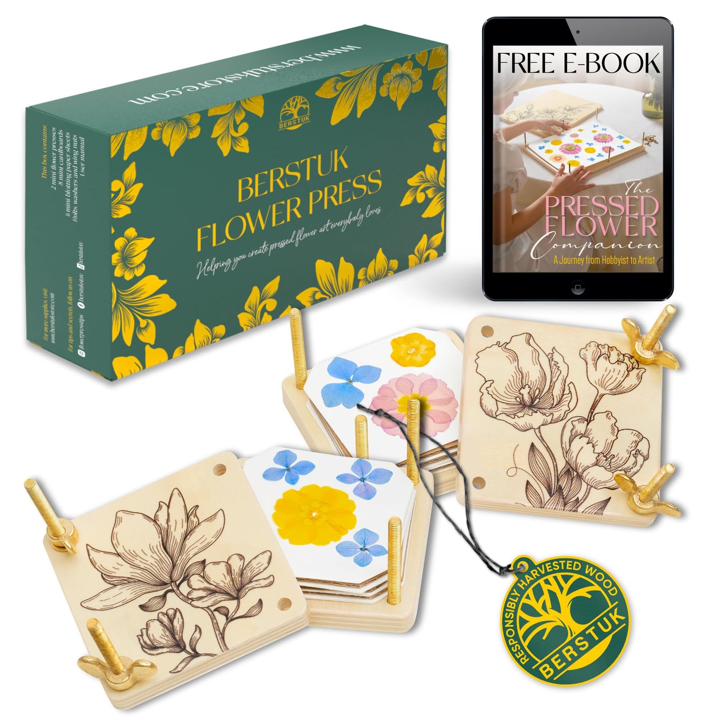 Berstuk Miniature Flower Press Kit for Adults - The Tiny Flower Preservation Kit Includes Two 3" x 3" Presses - Ideal Gift for Arts and Crafts Lovers