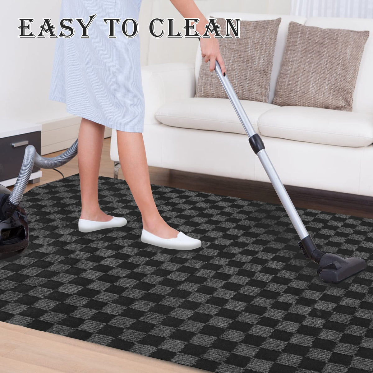AYOHA Runner Rug 2' x 6' Indoor/Outdoor Carpet Runners, Hallway Kitchen Entryway Bedroom Area Rugs with Natural Non-Slip Rubber Backing, Garage mat, Checkered Black Custom