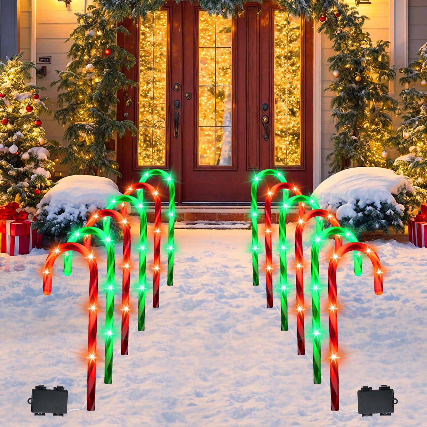 VIHOSE 12 Pcs 17 Inch Christmas Candy Cane Lights with Stakes Waterproof Pathway Markers Candy Cane Christmas Decorations for Xmas Holiday Garden Patio Lawn Yard Landscape Path Outdoor Decor