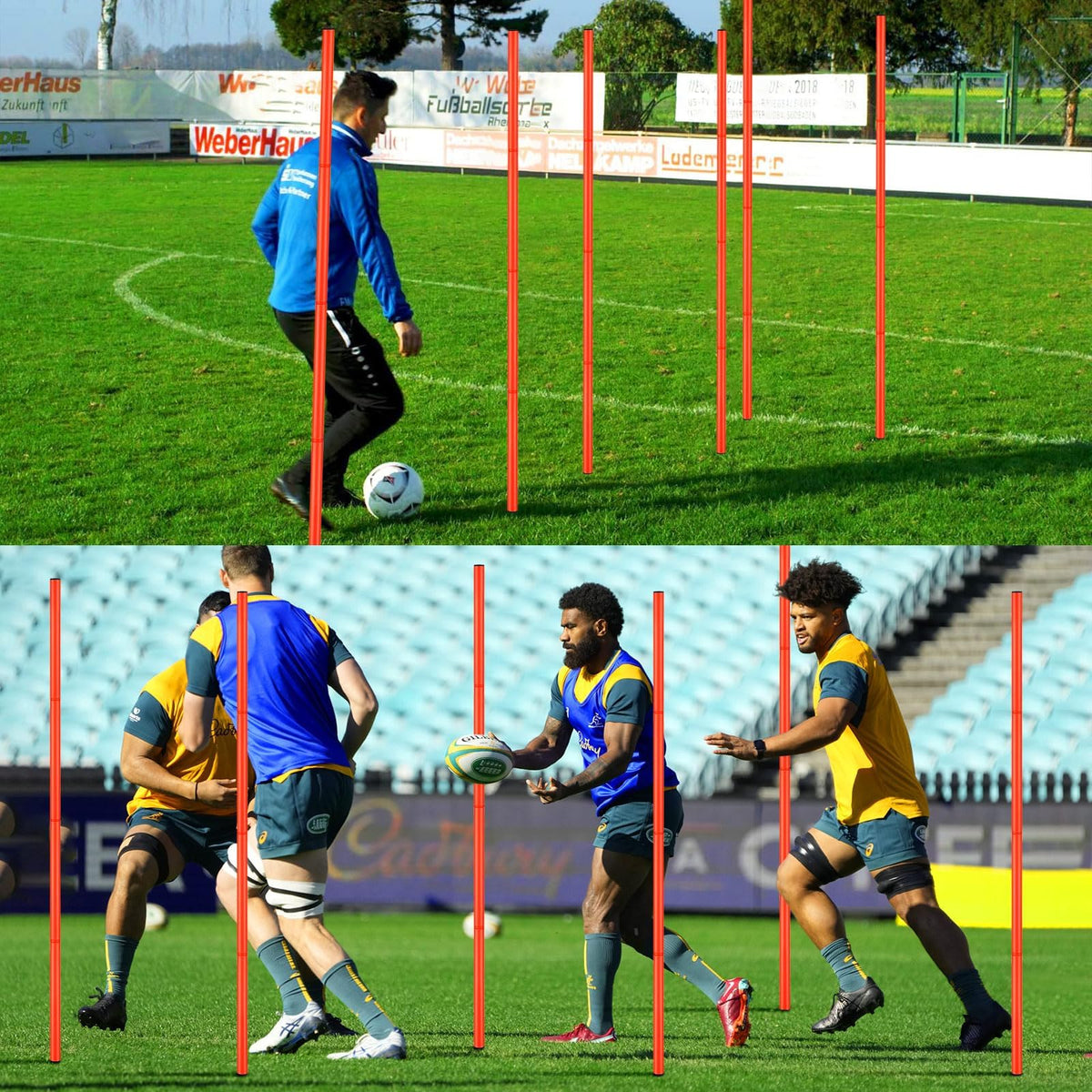 TOBWOLF 6PCS 6FT Adjustable Soccer Agility Training Poles, Slalom Training Agility Pole Set, Detachable Sports Training Speed Sticks, Outdoor Speed & Agility Turf Training Poles for Soccer Drills