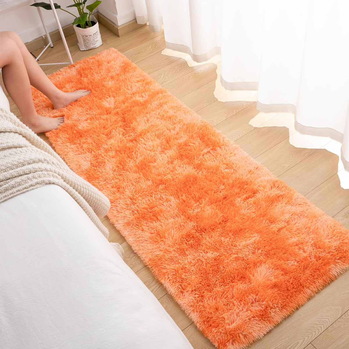 Softlife Orange Area Rug for Bedroom, Fluffy Shag Plush Tie Dyed Rugs for Living Room Girls, Shaggy Throw Carpet for Kids Soft Fuzzy Runner Small 2x6 Runners for Hallways Dorm