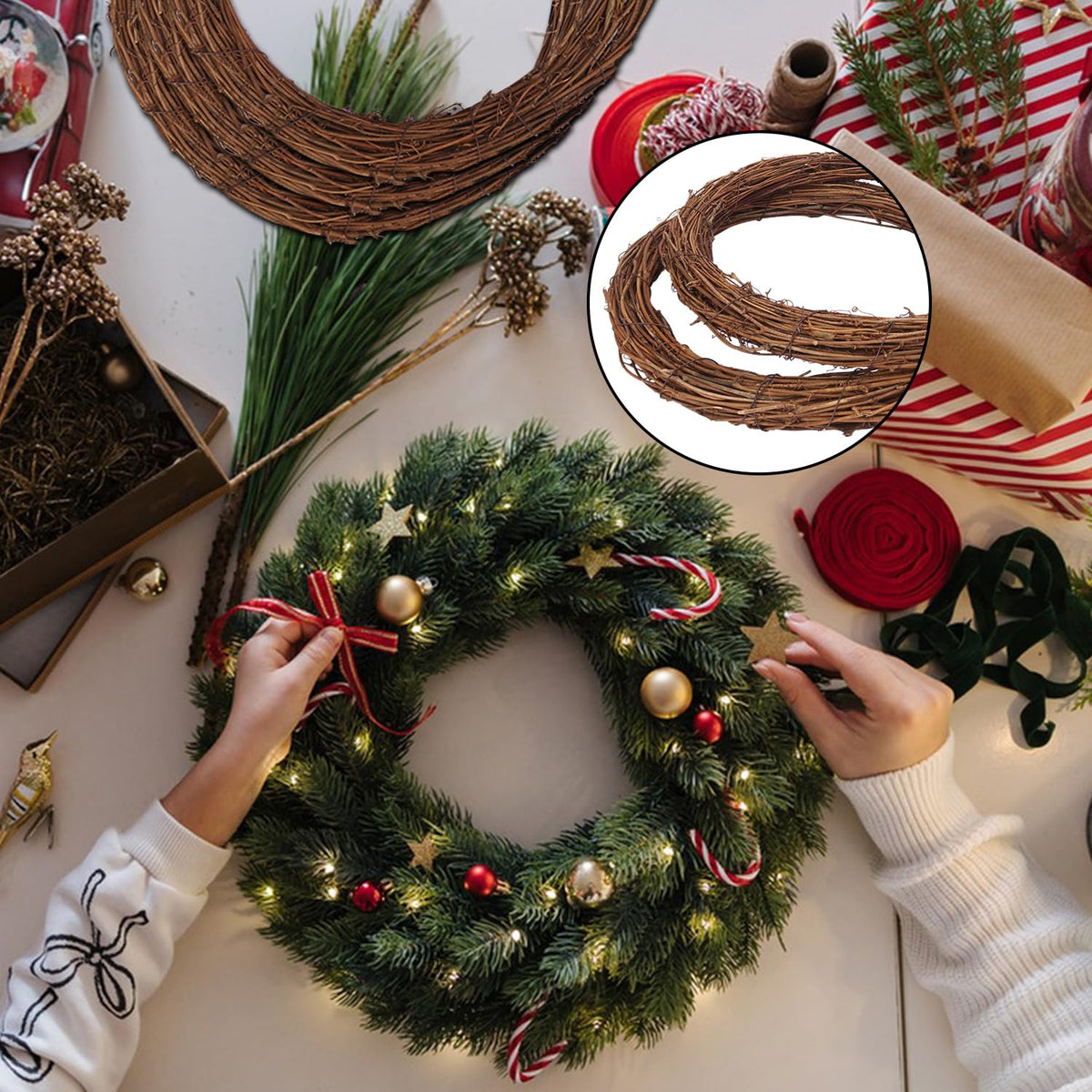 KUKLIPJIM 7 Pcs 10 Inch Natural Grapevine Wreath Set, Hand-Woven Vine Branch Wreaths for DIY Crafts, Christmas Decorations, Home & Event Styling