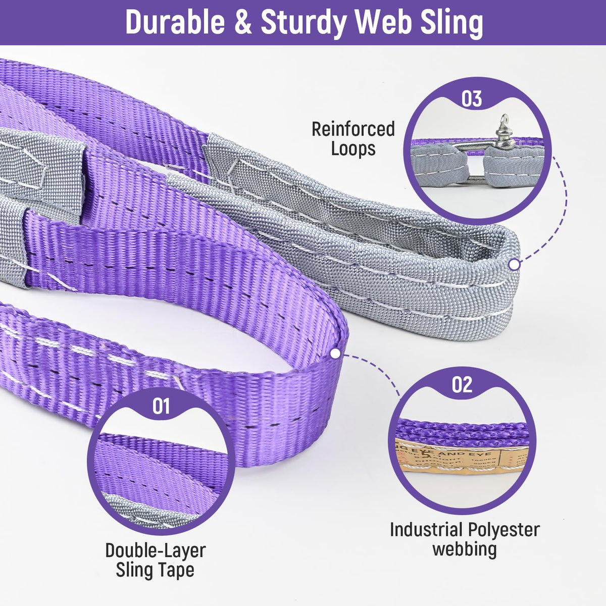 Vigtayue 2-Pack 1Inches x 3.3Ft 2-Ply Twisted Eye & Eye Polyester Lifting Sling, Lifting Slings 2204lbs Webbing Sling, Heavy Duty Lift Sling Web for Industrial Shop Use, Hoist, Tree Stumps