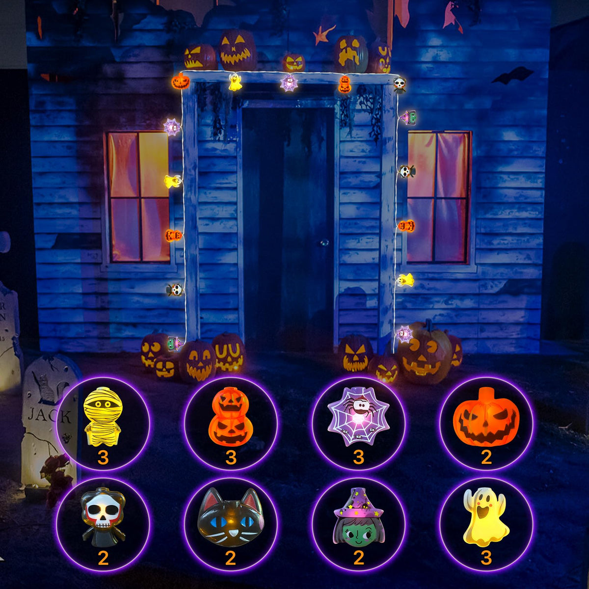 LUTW Halloween Lights Decorations, 10Ft 20 LED Halloween Lights Battery Operated with Timer Waterproof, 8 Lighting Modes, Cute Halloween's String Light for Indoor Outdoor Window Porch Decor