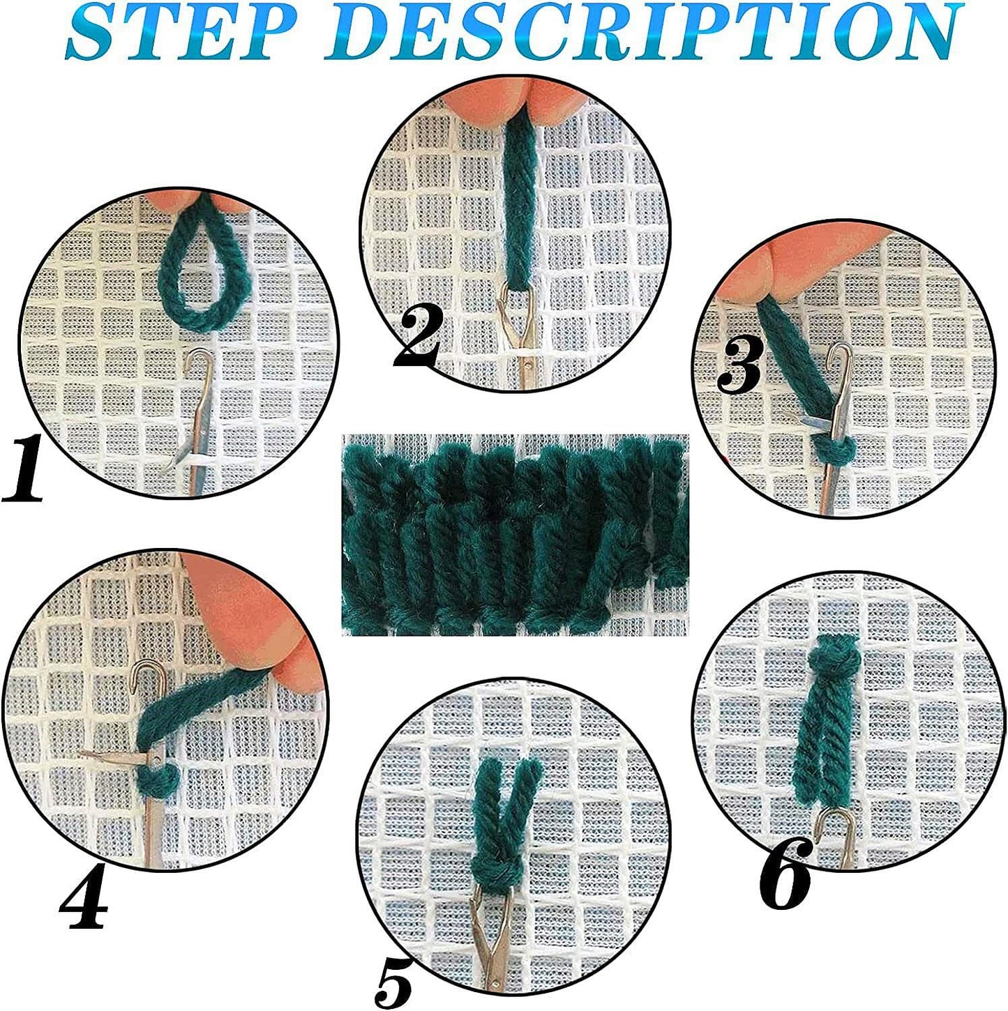 Abstract Sea Wave Beach Latch Hook Rug Kit for Adults Easy Carpet Cushion with Printed Canvas Crochet Yarn Craft DIY Hooking Tapestry for Home Floor Decoration Pets Pads 60x40cm