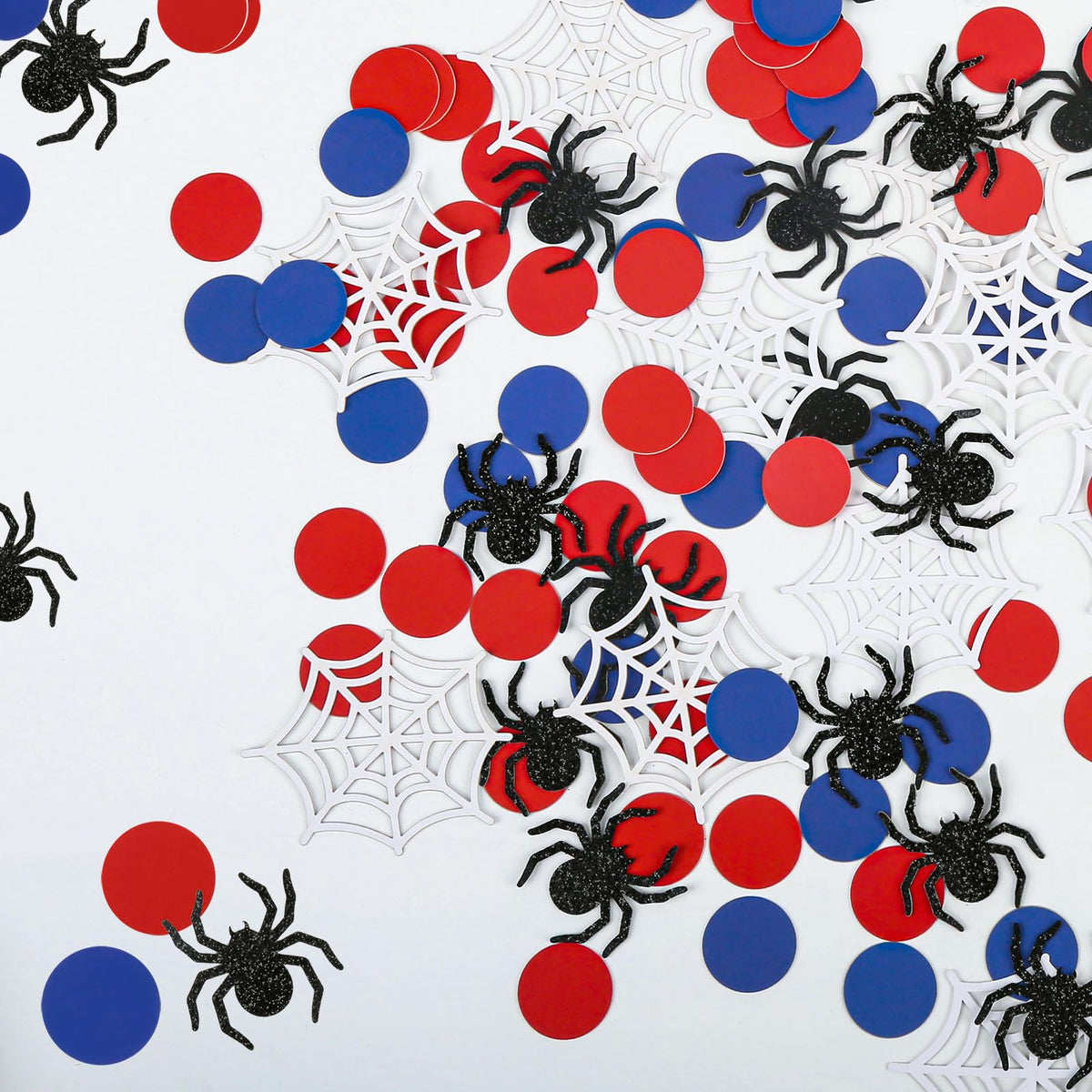 200 Pcs Spider Web Table Confetti Red Blue Round Paper Scatter Hero Themed Table Decorations for Birthday Party Halloween Spooky Baby Shower DIY Crafting Supplies