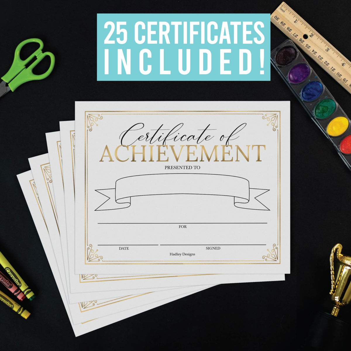 Premium Real Gold Foil Certificate of Achievement Awards -25 Bulk Award Certificates for Students & Employee of the Month, Certificate Paper, Superlative Academic Excellence Certificates of Completion