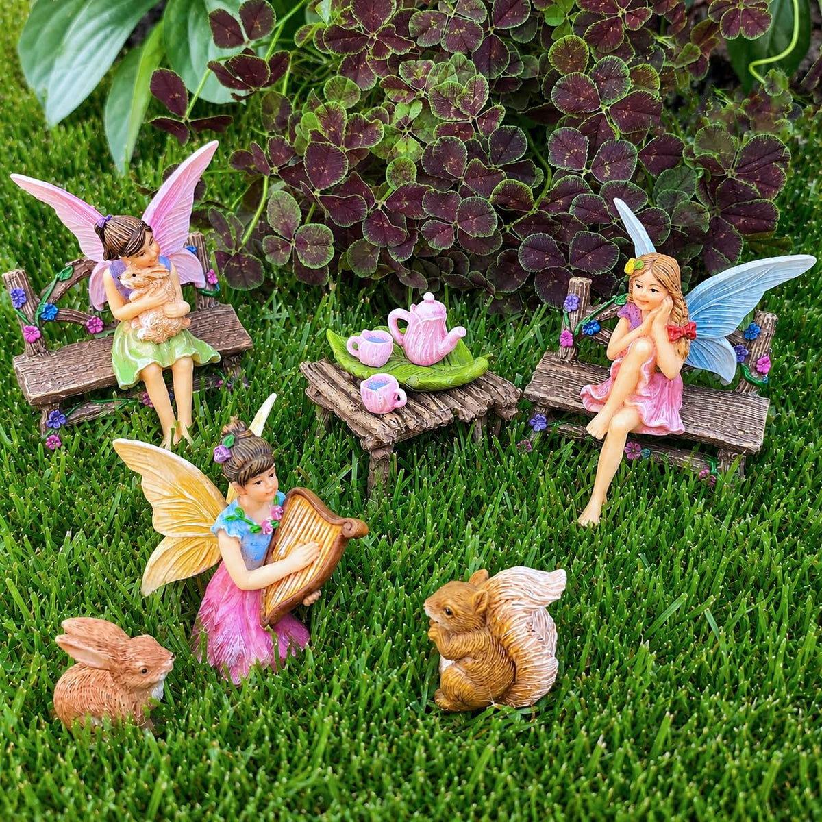 Mood Lab Fairy Garden Figurines - Miniature Decor Set (12 pcs) - Statues & Accessories - Outdoor & Indoor Garden Decor