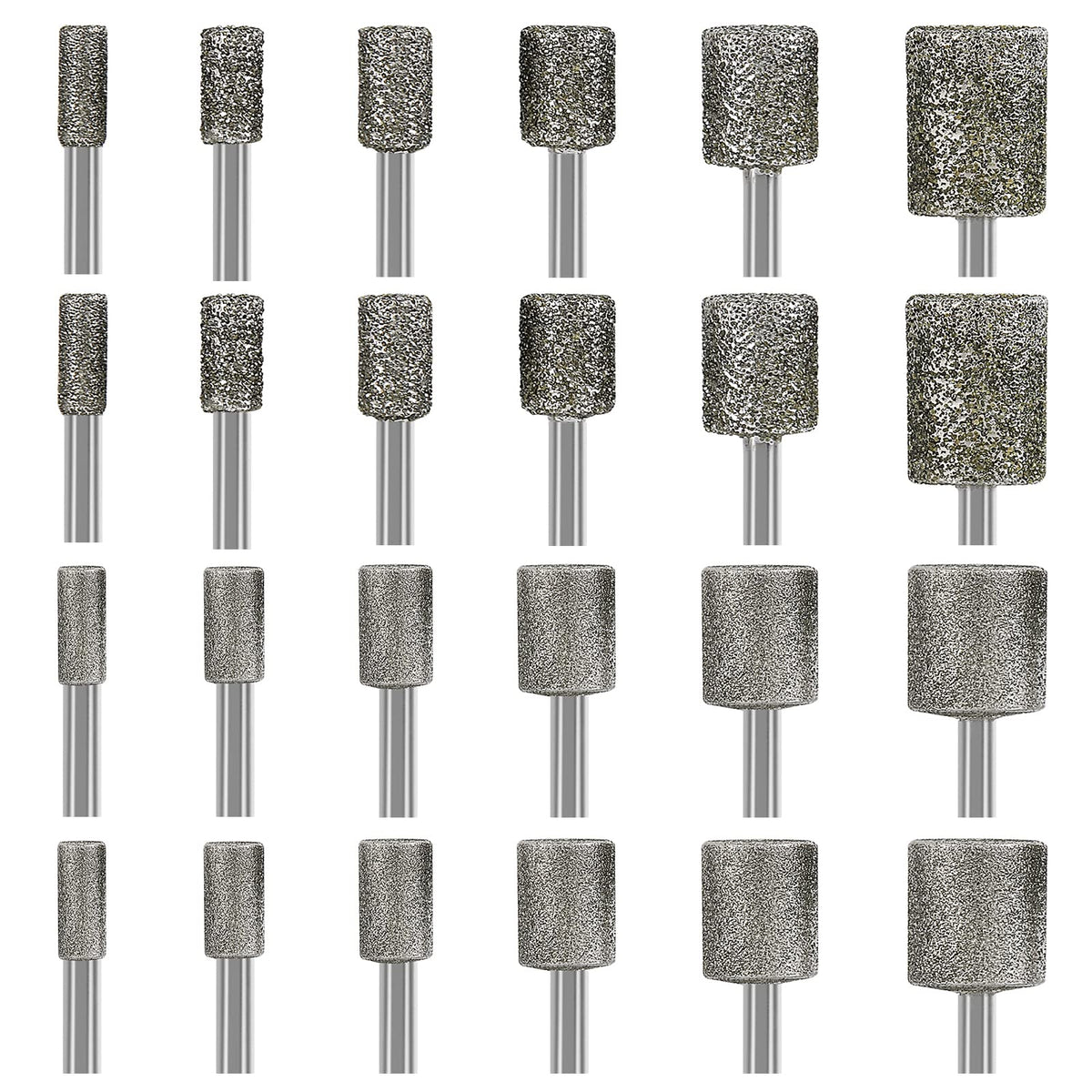 Stone Carving Set Diamond Burr Bits Compatible with Dremel, 46Grit 150Grit 24PCS Polishing Kits Rotary Tools Accessories with 1/8'' Shank for Engraving, Grinding, Stone, Rocks, Jewelry, Ceramics