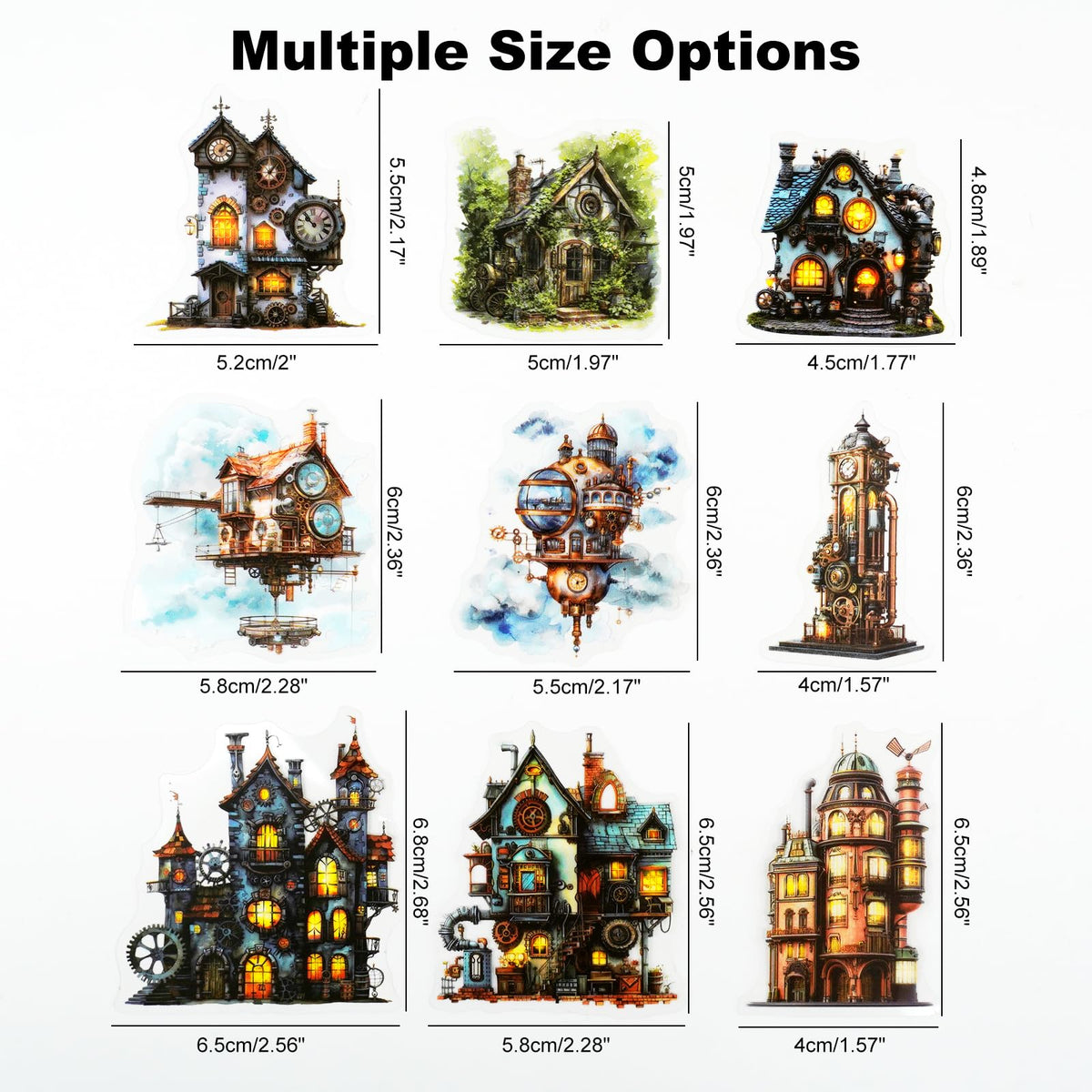 Moriquill 90PCS Gear Cabin PET Stickers – Steampunk Fantasy House Sticker for Scrapbook Journaling Crafting Collage Art Mixed Media DIY Planners Decoration Supplies