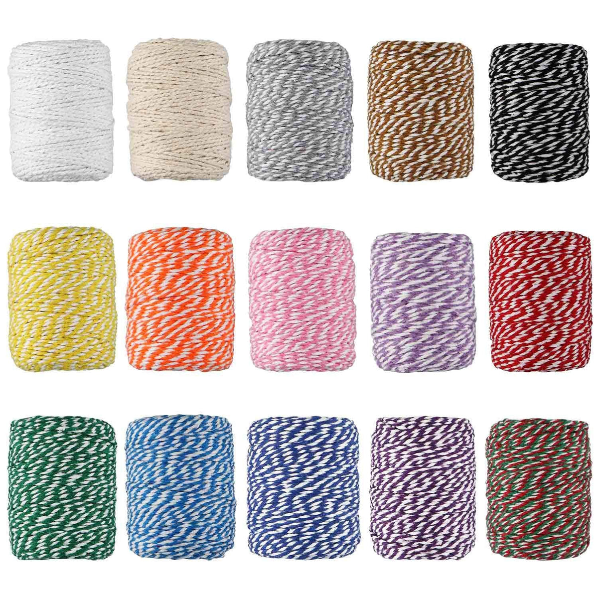 HULISEN Colorful Bakers Twine, 15 Rolls 2mm 3 Strands Cotton String for Cooking, Artworks, DIY Crafts, Plant Hanger and Embellishments, Festive Twine for Gift Wrapping (Each 164 Feet)