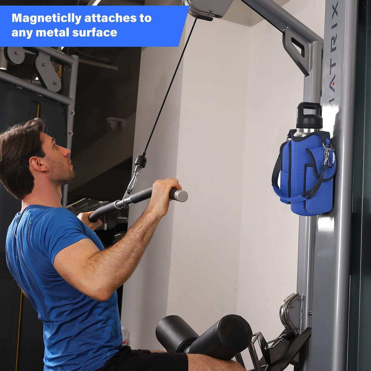 icolor Magnetic Gym Bag Water Bottle Carrier Holder with Phone Pockets & Shoulder Strap,Gym Magnetic Bag 5 Built-in Magnets Gym Accessories Organizer Pouch Sling Sleeve for Men Women