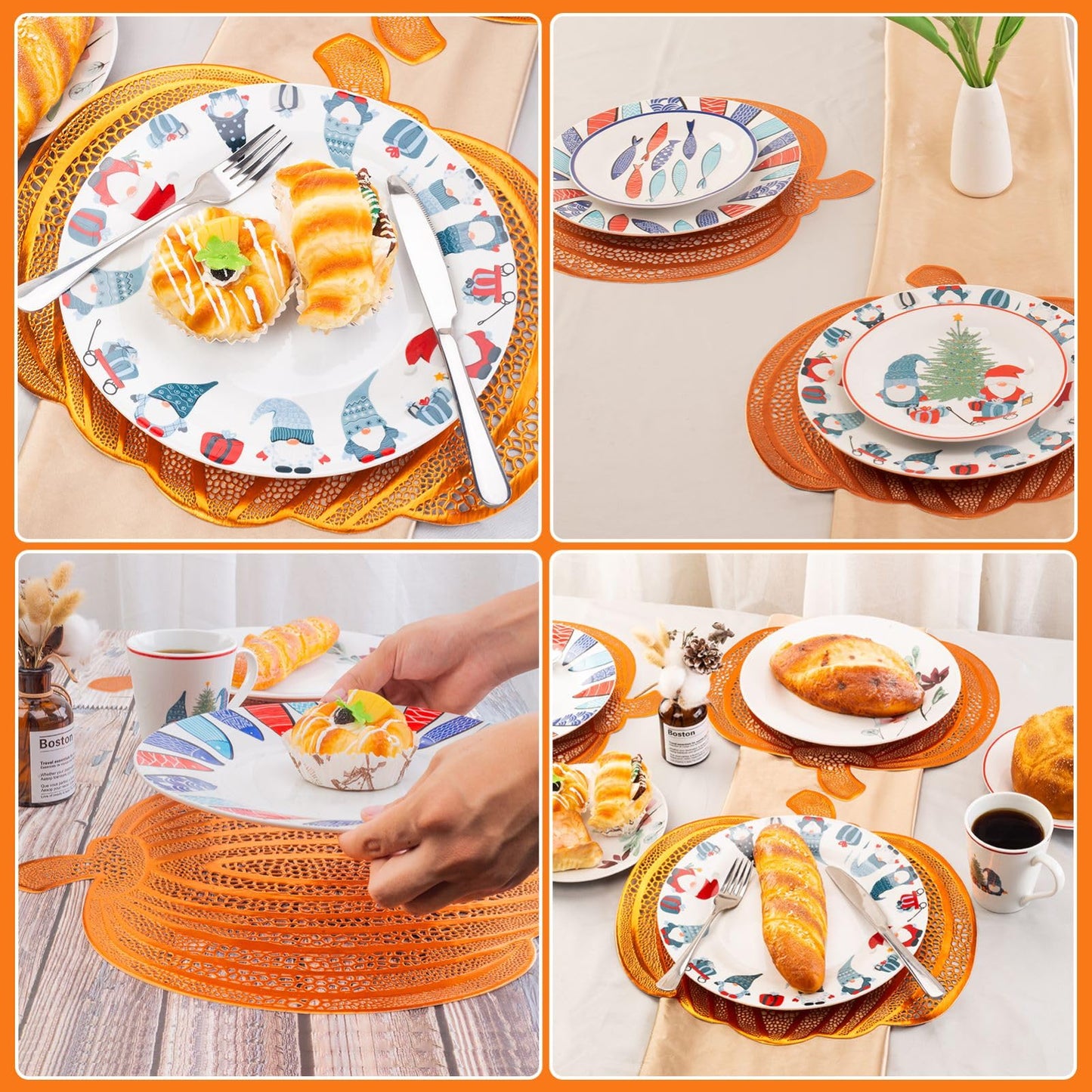 Pumpkin Placemats Set of 6，Harvest Placemats Fall Placemats Heat-Resistant for Thanksgiving,Halloween,Party and Wedding Table Decorations
