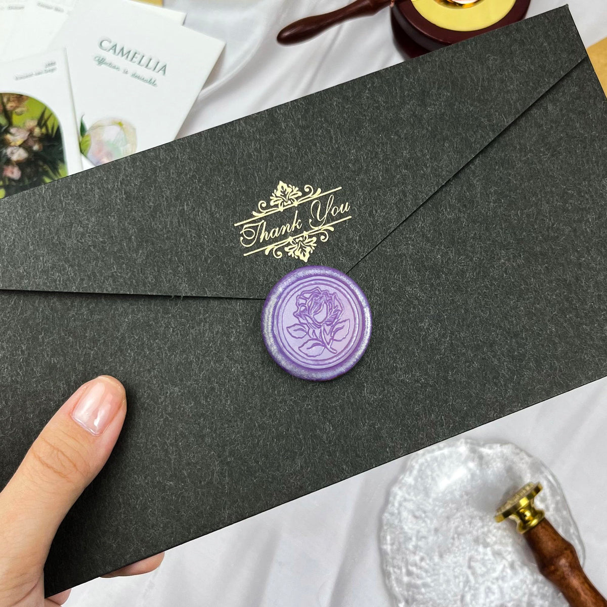 WADKOOTO 50pcs Purple Metal Vintage Wax Seal Stickers, Waterproof, Self Adhesive, for Wedding Invitations, Envelope, Gift Wrap, Christmas