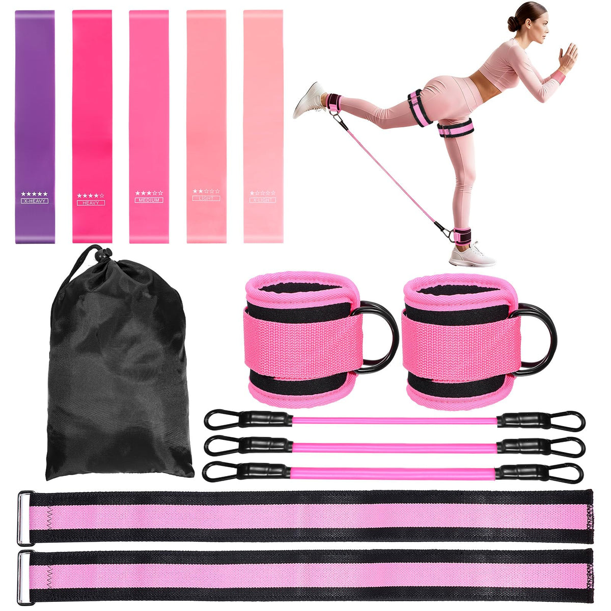 YBEATY Resistance Bands Set, Adjustable Ankle Exercise Bands with Cuffs Home Gym Workout Fitness Equipment with Carry Bag for Women Leg Booty Butt Lift Kickbacks Hip Training Working Out Yoga