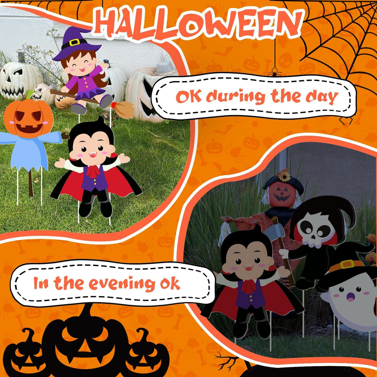 Halloween Yard Signs Cute Halloween Garden Stake Halloween Ghost Witch Scarecrow Yard Stakes Halloween Garden Stake Decorations for Lawn Decorations Outdoor Garden Home Party Decor