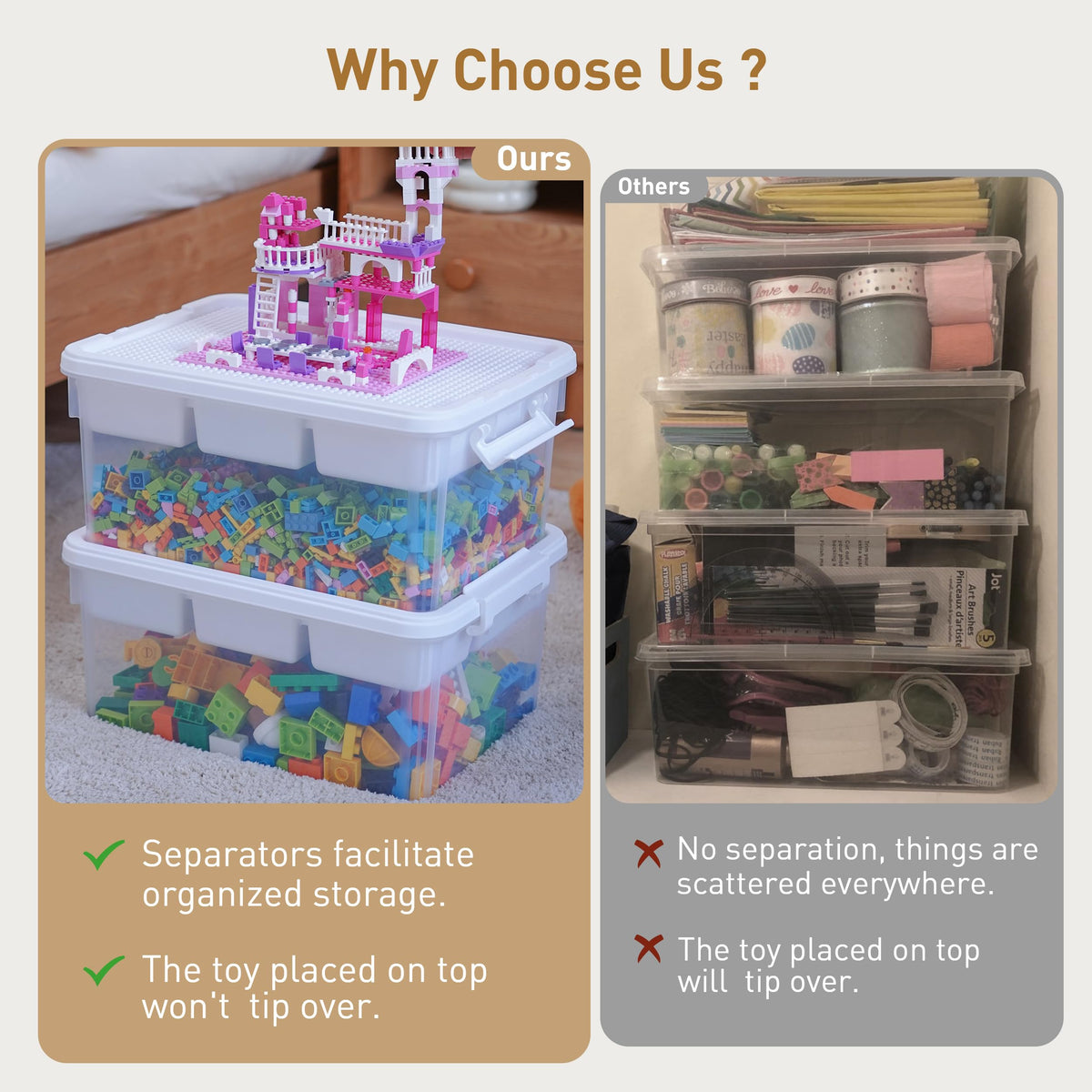Citylife 17 QT Plastic Storage Box with Building Baseplate Lid and Removable Tray Craft Organizers and Storage Clear Storage Container for Organizing Bead, Tool, Sewing