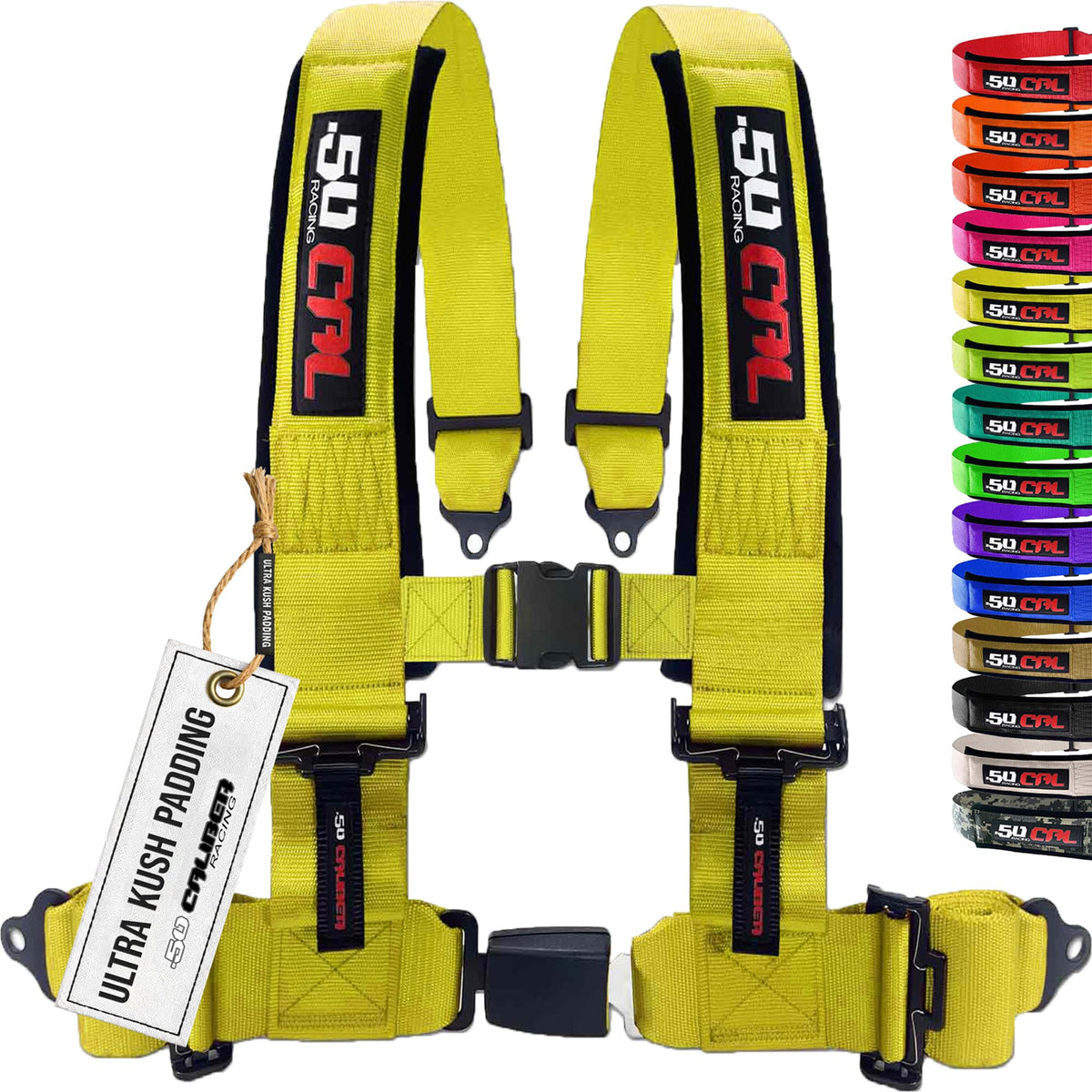 1pc 4 Point Harness for Bucket Seat, Push Release, 10 Color Options, Racing Harness, Race Car, Off Road, UTV, RZR (Yellow, 2 inch) [6038]