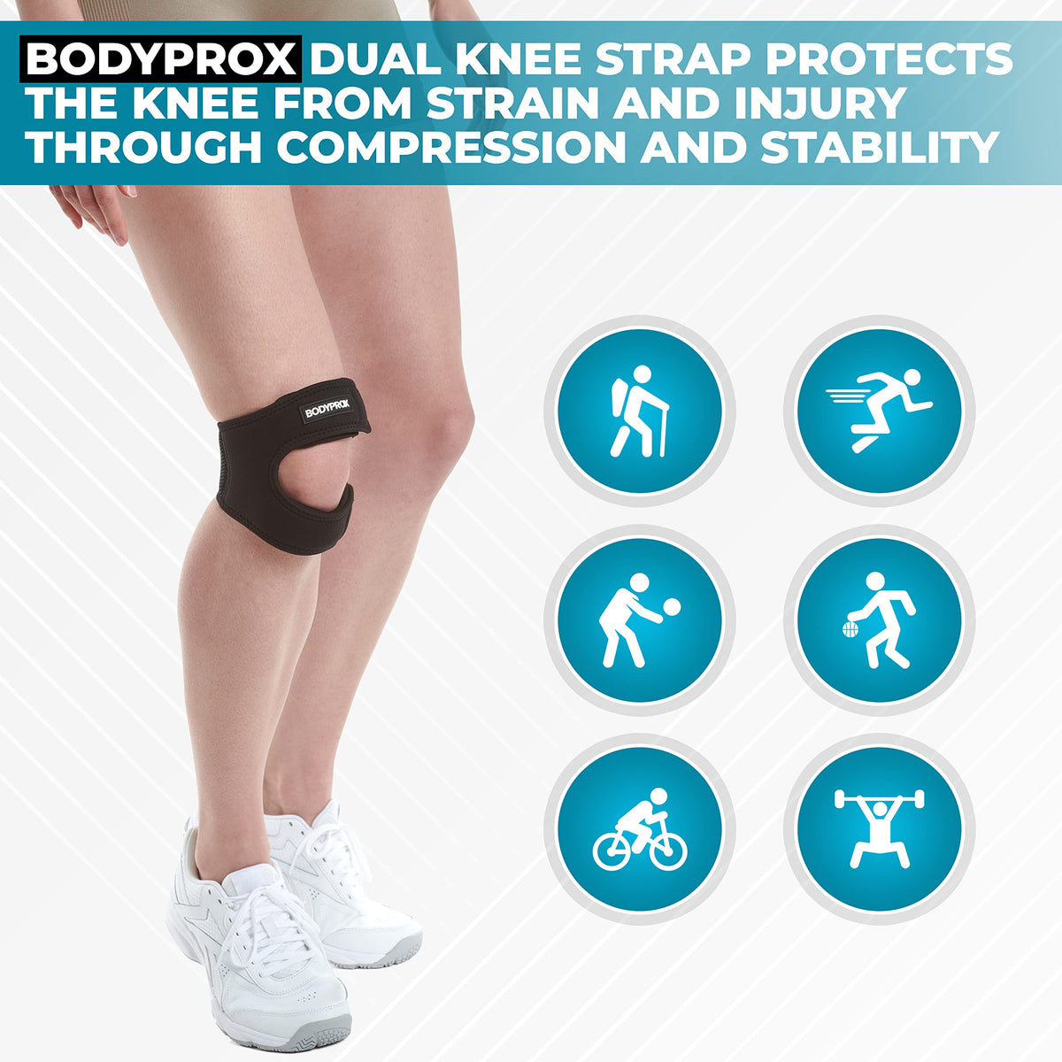 Bodyprox Patellar Tendon Support Strap (Large), Knee Pain Relief Adjustable Neoprene Knee Strap for Running, Arthritis, Jumper, Tennis Injury Recovery