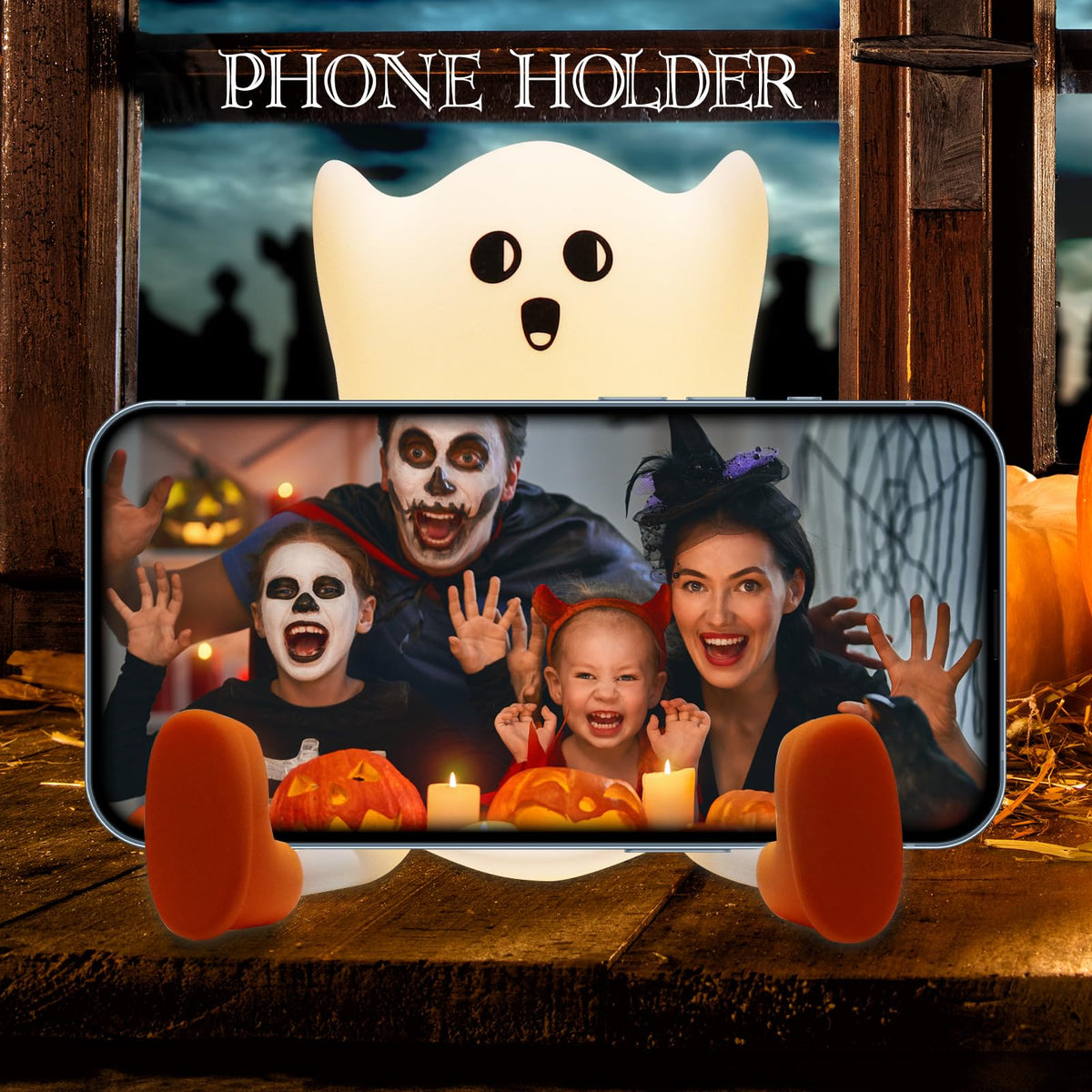 Gefaxi Ghost Night Light Silicone Cute Halloween Ghost Decor Night Light for Breastfeeding Squishy Ghost Nightlight Cordless Rechargeable Dimmable Touch Fun Bedside Light Lamp for Halloween Gifts