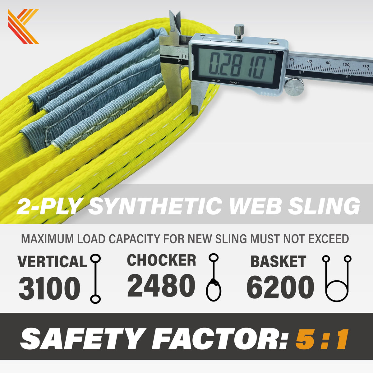 2-Ply Lifting Sling Straps 1”x 4ft - 3100lbs Vertical Capacity Heavy Duty Flat Eye Lift Sling, for Rigging Moving Towing Hoisting -1Pack - Kodiak Straps