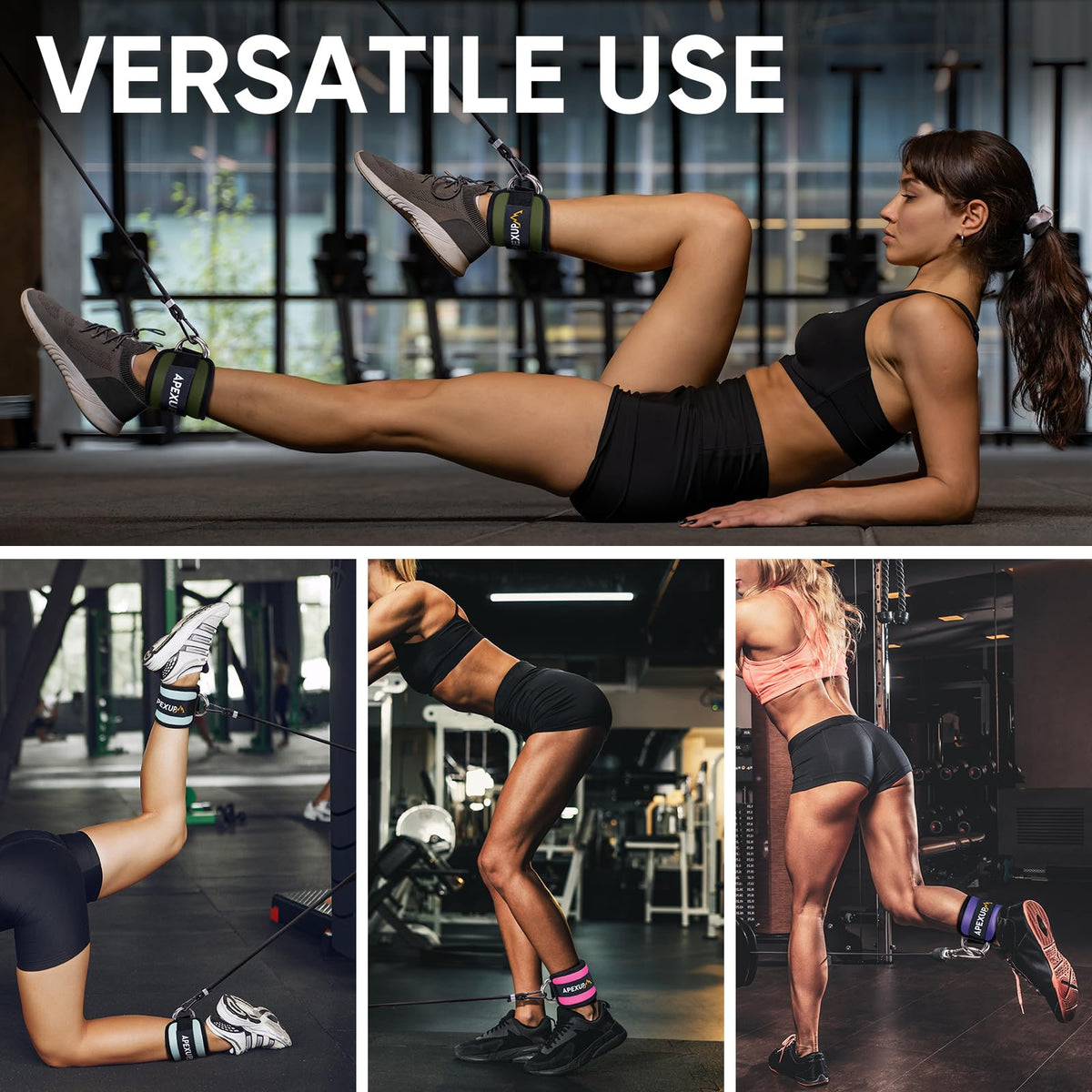 APEXUP Ankle Strap for Cable Machine, Ankle Resistance Bands, Cable Kick Back Straps for Gym, Glute Workouts, Leg Extensions, Adjustable Straps with Neoprene Padding (Single, Black+Pink)