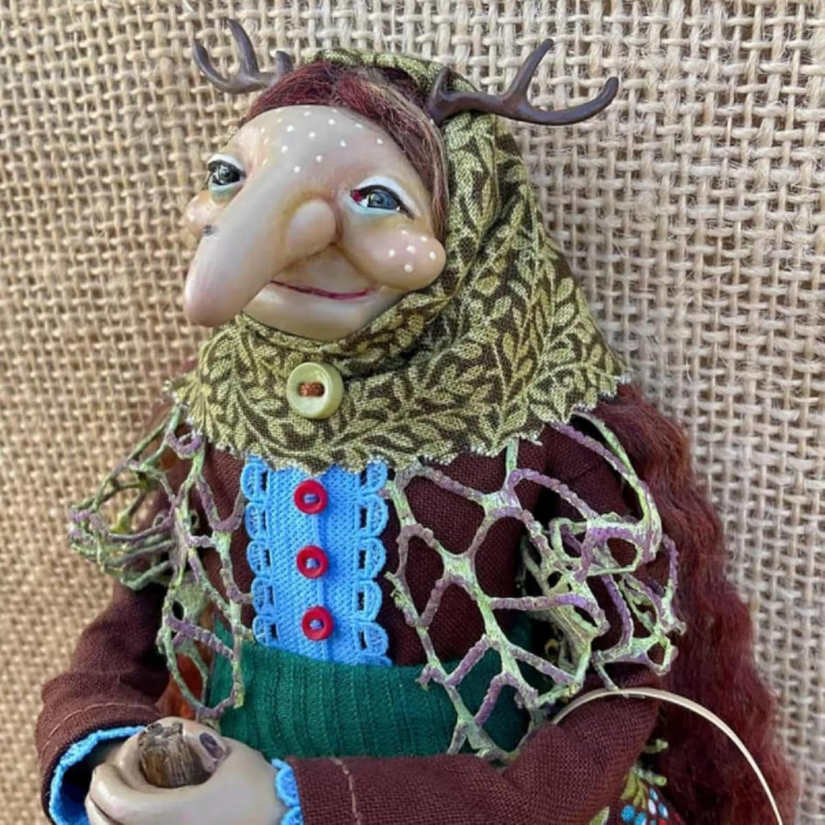 Handmade Kitchen Witch Doll, Good Luck Cooking Dolls Hanging Ornament, Unique Home Decor Figure on Broomsticks for Cooks, Festive Lucks Charm Decoration for Culinary Enthusiasts(A)