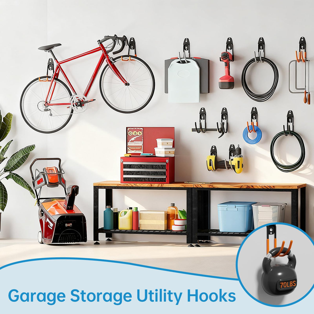 GeeWatom Garage Storage Utility Hooks，Garage Garden Tool Organizer，Steel Wall Mount Hooks, Large Garden U Hooks （2 Pack） (Type-2-Gray)