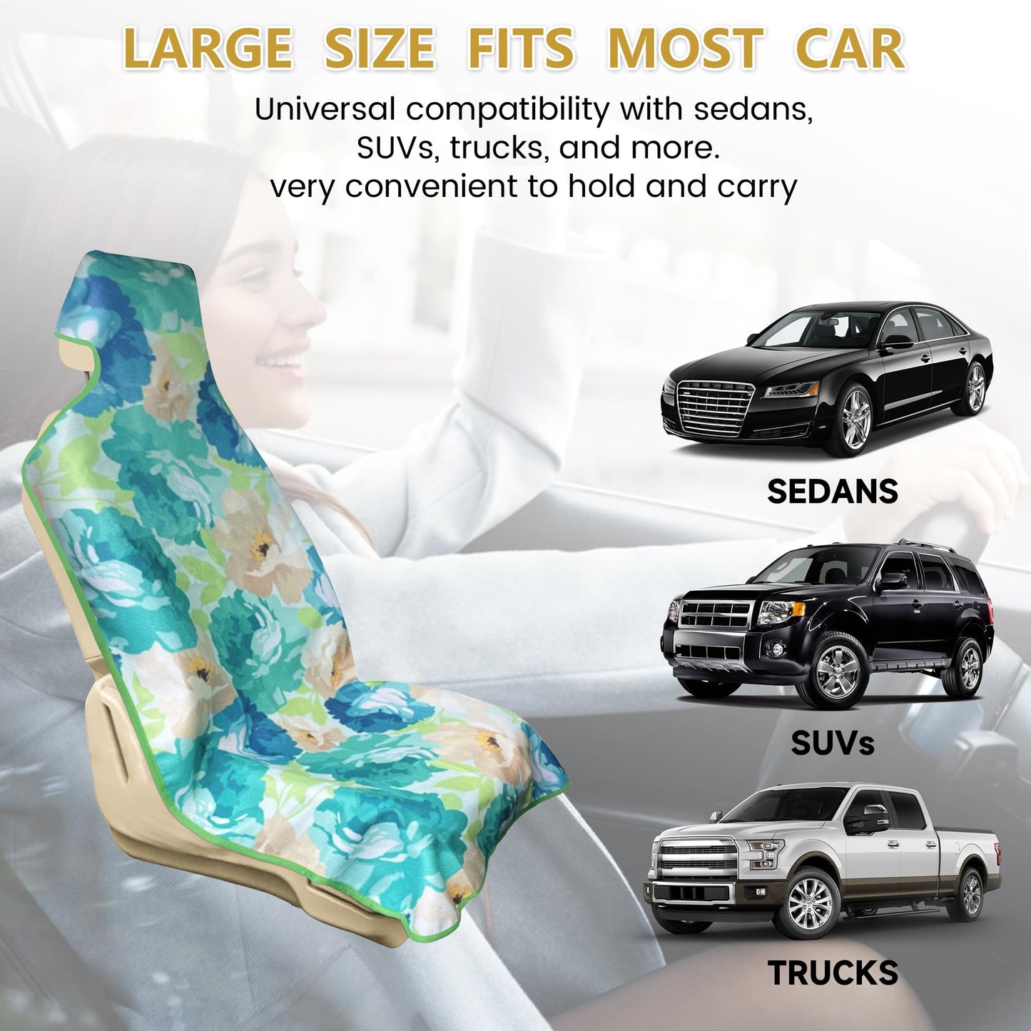 AOTOTON Waterproof Stain Resistant Towel Car Seat Cover，Universal Non-Slip for Car, Truck, SUV, Van Seat for Gym Workout,Swimming,Beach and Workout Outdoor ， Machine Washable (2pcs Flower)