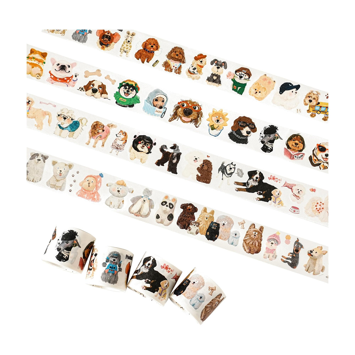 WT Tail Waggers Washi Tape Sticker Set, 4 Rolls, Original Designs, Cute Pet-Themed Decorative Tape for Scrapbooking, Journaling, Planners & DIY Crafts