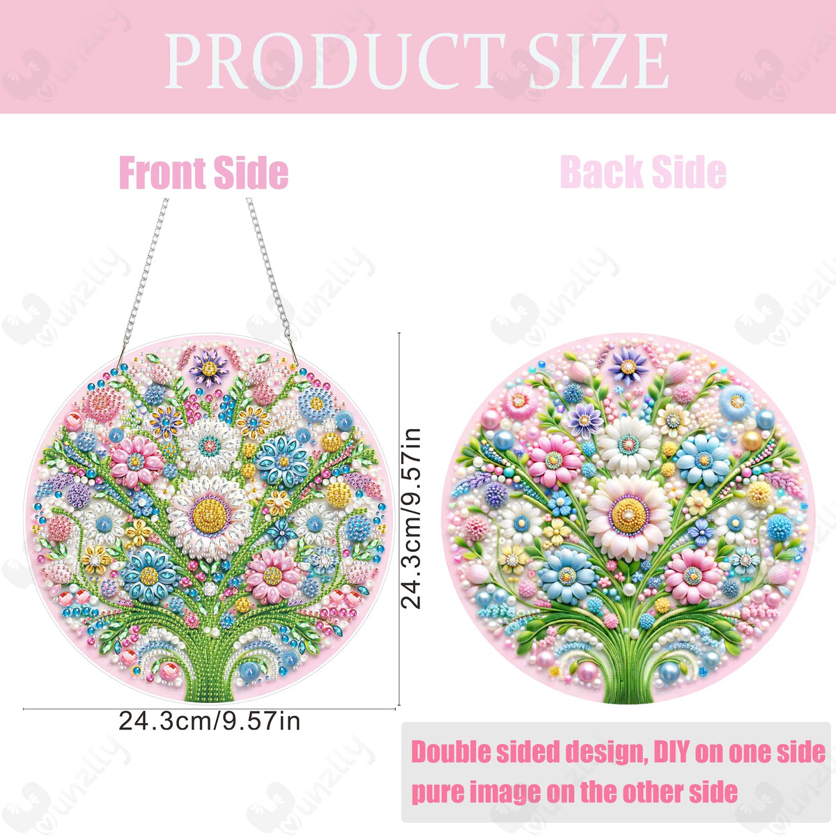 Yunzlly DIY Hanging Diamond Art Pendant Kit, Special Crystal Double Sided Diamonds Painting Ornament Kit for Adults, Acrylic Gem Painting Board for Window&Door&Wall (Flower)
