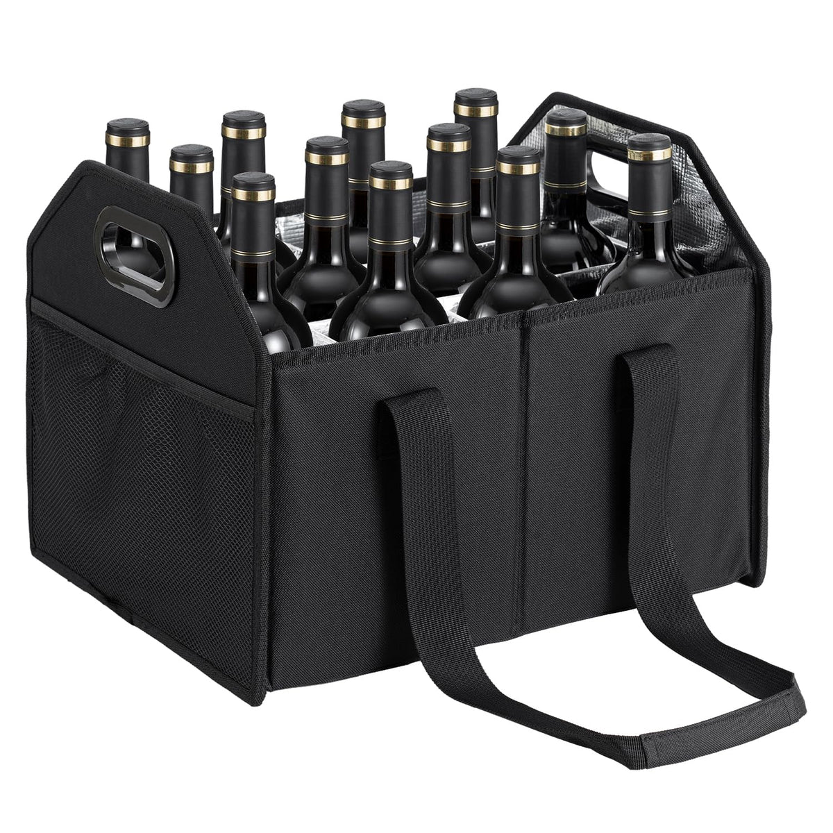 LUILANC Bottle Wine Carrier Collapsible 12 Bottle Storage Box Reusable Portable Carrier Case for Tote Bag Moving, Vacation Caddy Grocery Shopping Wine Tasting Access