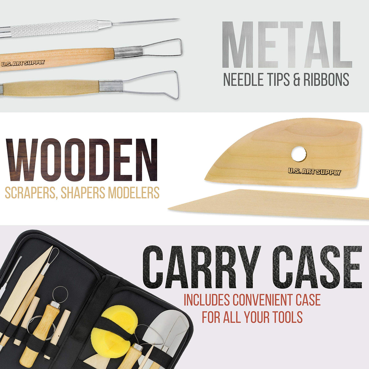 U.S. Art Supply Pottery & Clay Tools Set (12-Piece) - Includes Pottery Tools, Canvas Case for Sculpting, Ceramics, and Easy Storage & Transport
